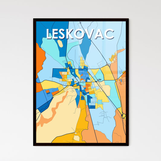 LESKOVAC SERBIA Vibrant Colorful Art Map Poster Blue Orange