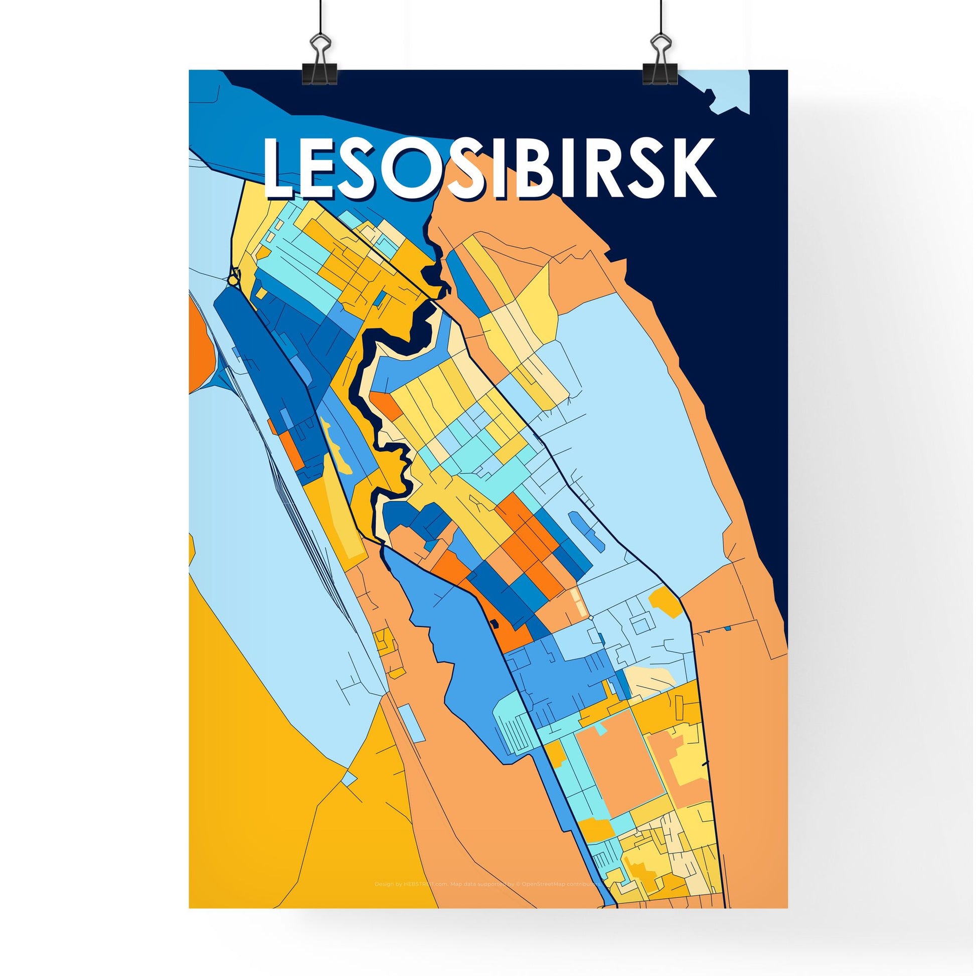 LESOSIBIRSK RUSSIA Vibrant Colorful Art Map Poster Blue Orange