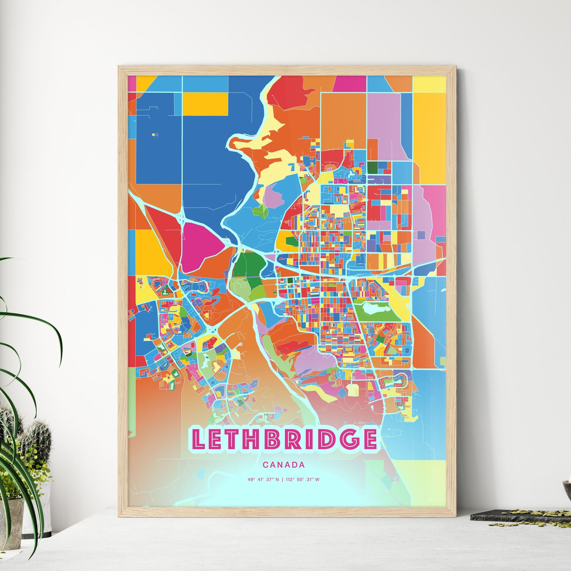 Colorful Lethbridge Canada Fine Art Map Crazy Colors