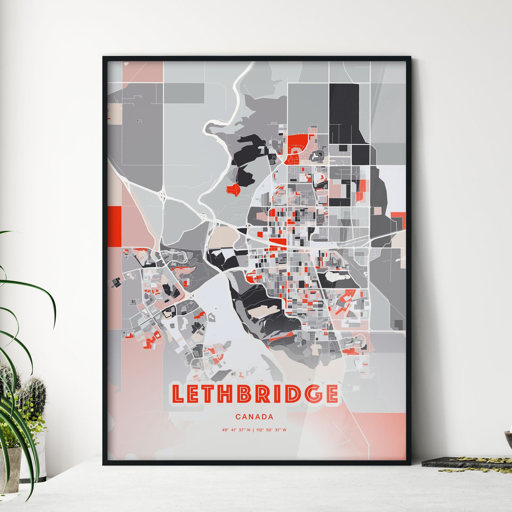 Colorful Lethbridge Canada Fine Art Map Modern Expressive