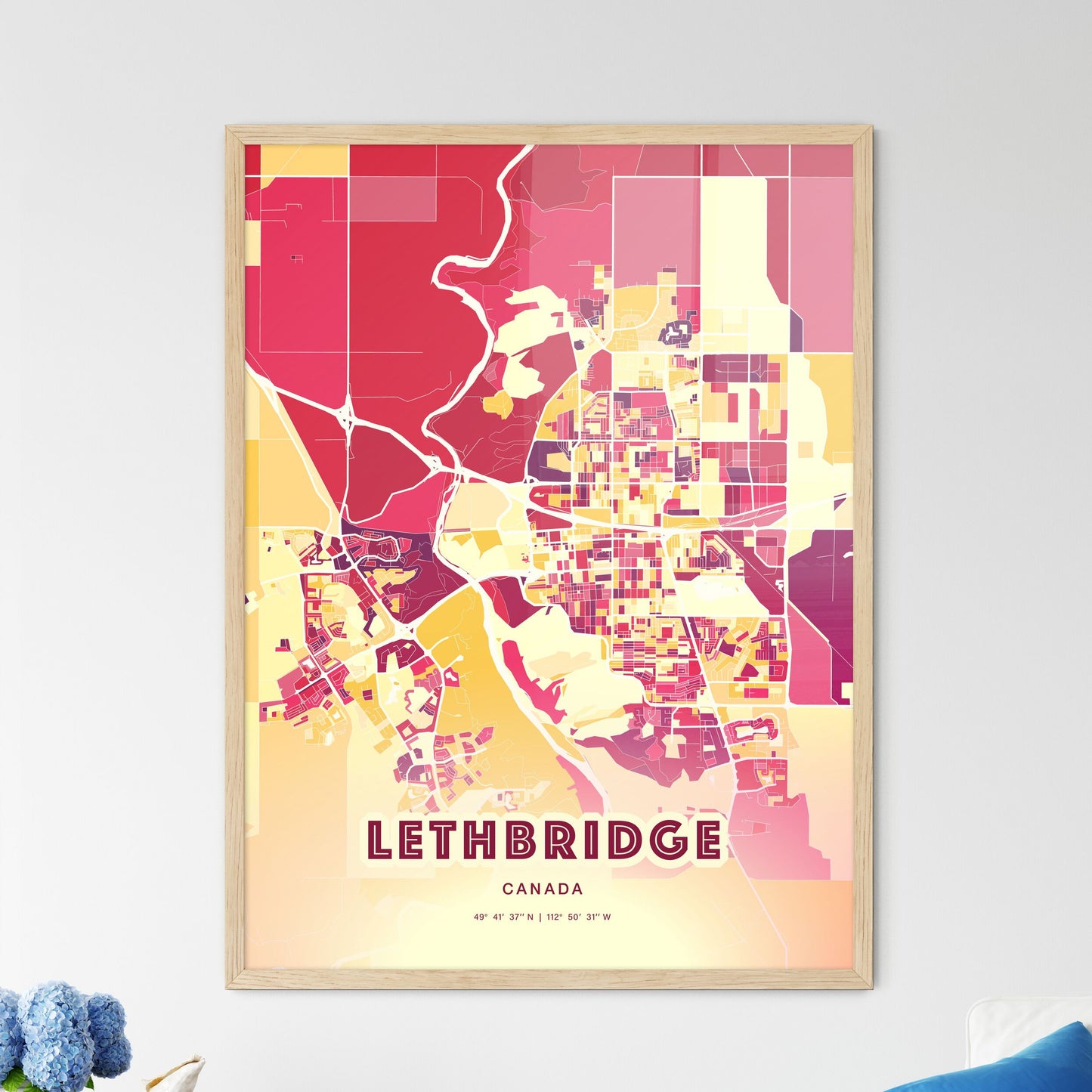 Colorful Lethbridge Canada Fine Art Map Hot Red