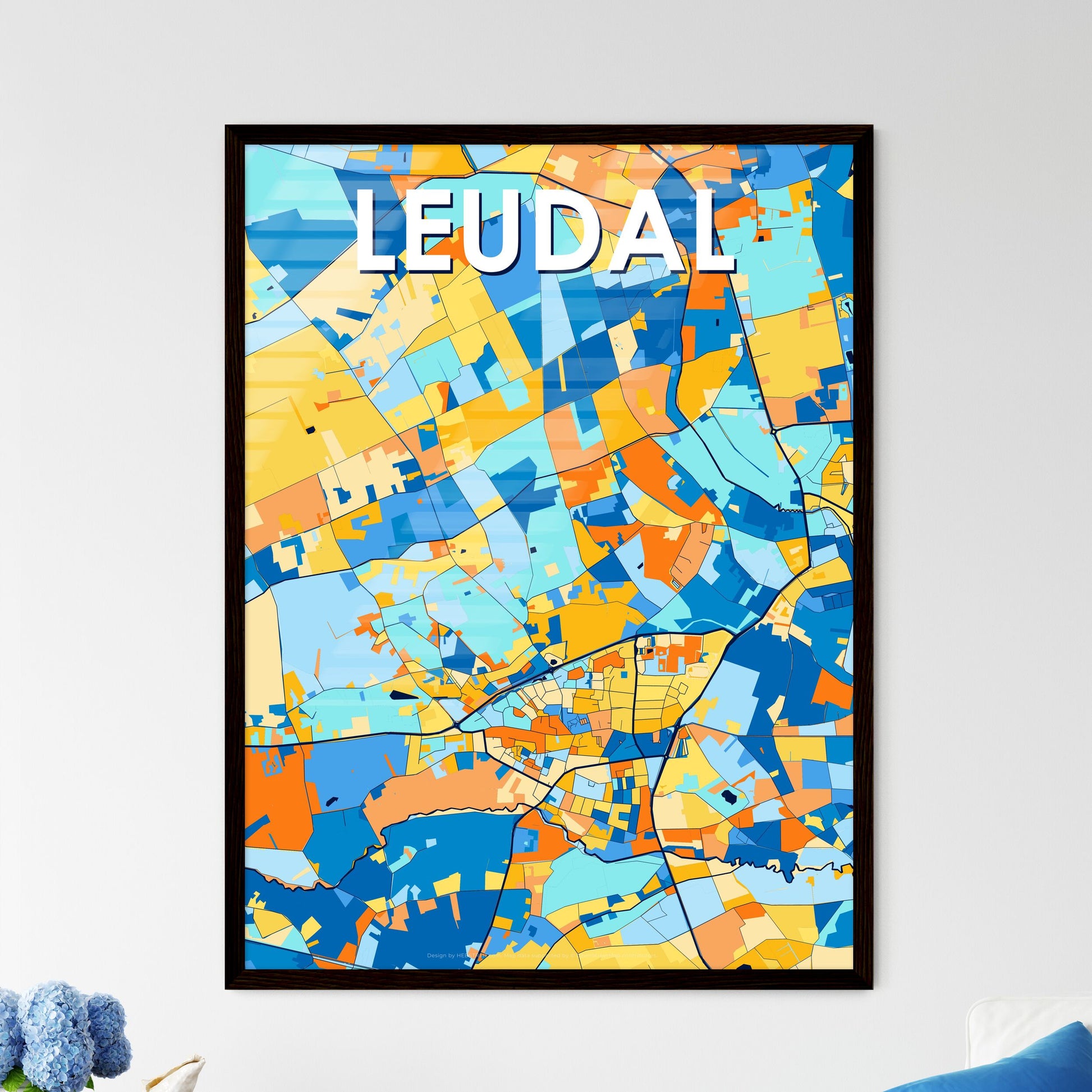 LEUDAL NETHERLANDS Vibrant Colorful Art Map Poster Blue Orange