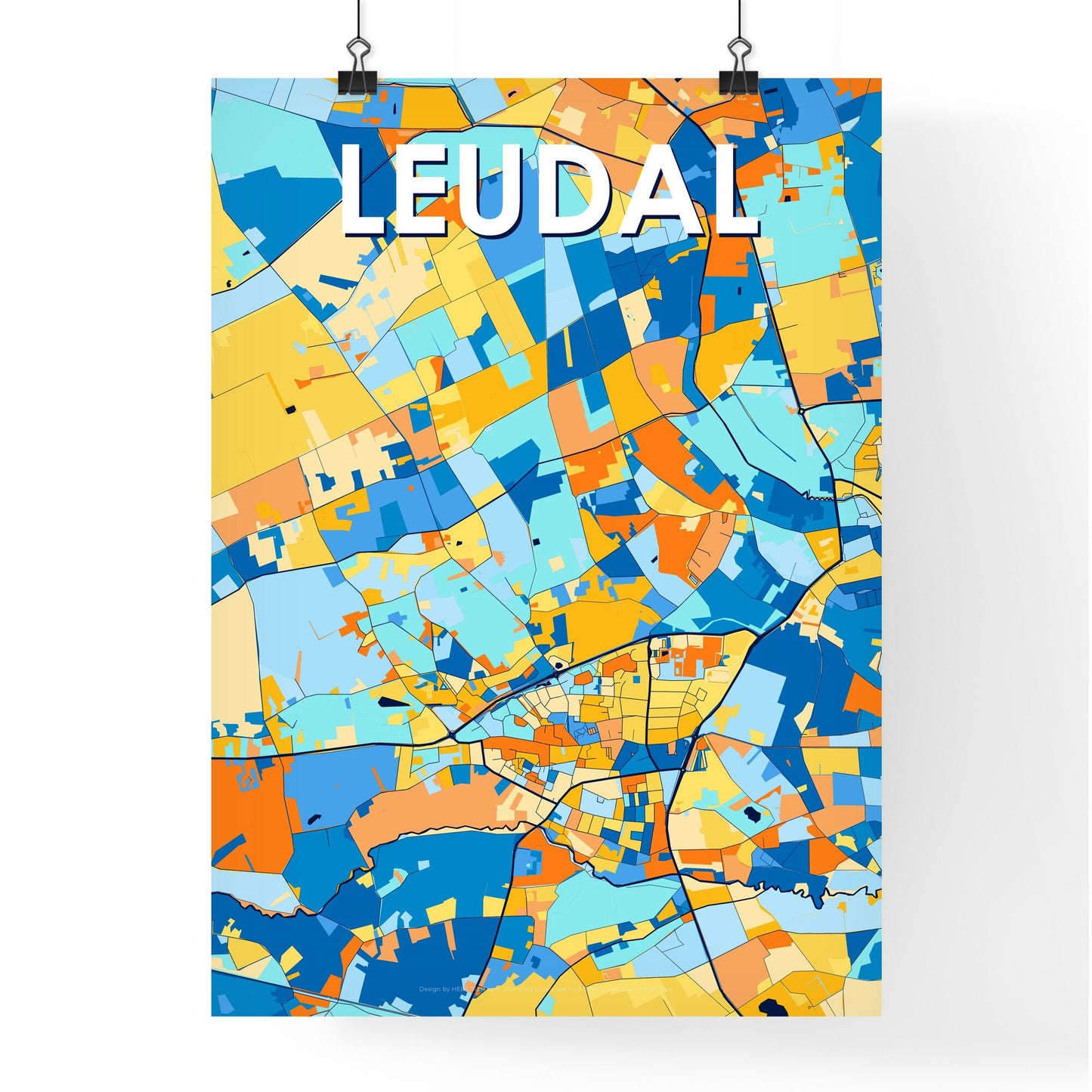 LEUDAL NETHERLANDS Vibrant Colorful Art Map Poster Blue Orange