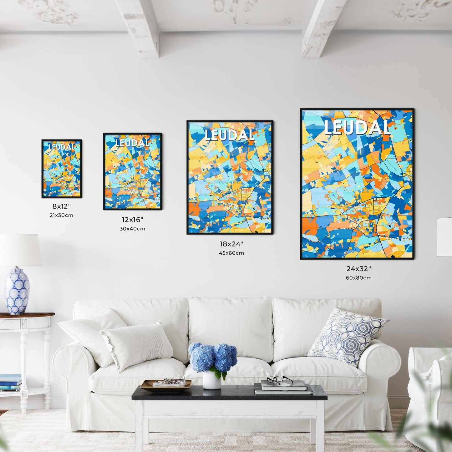 LEUDAL NETHERLANDS Vibrant Colorful Art Map Poster Blue Orange