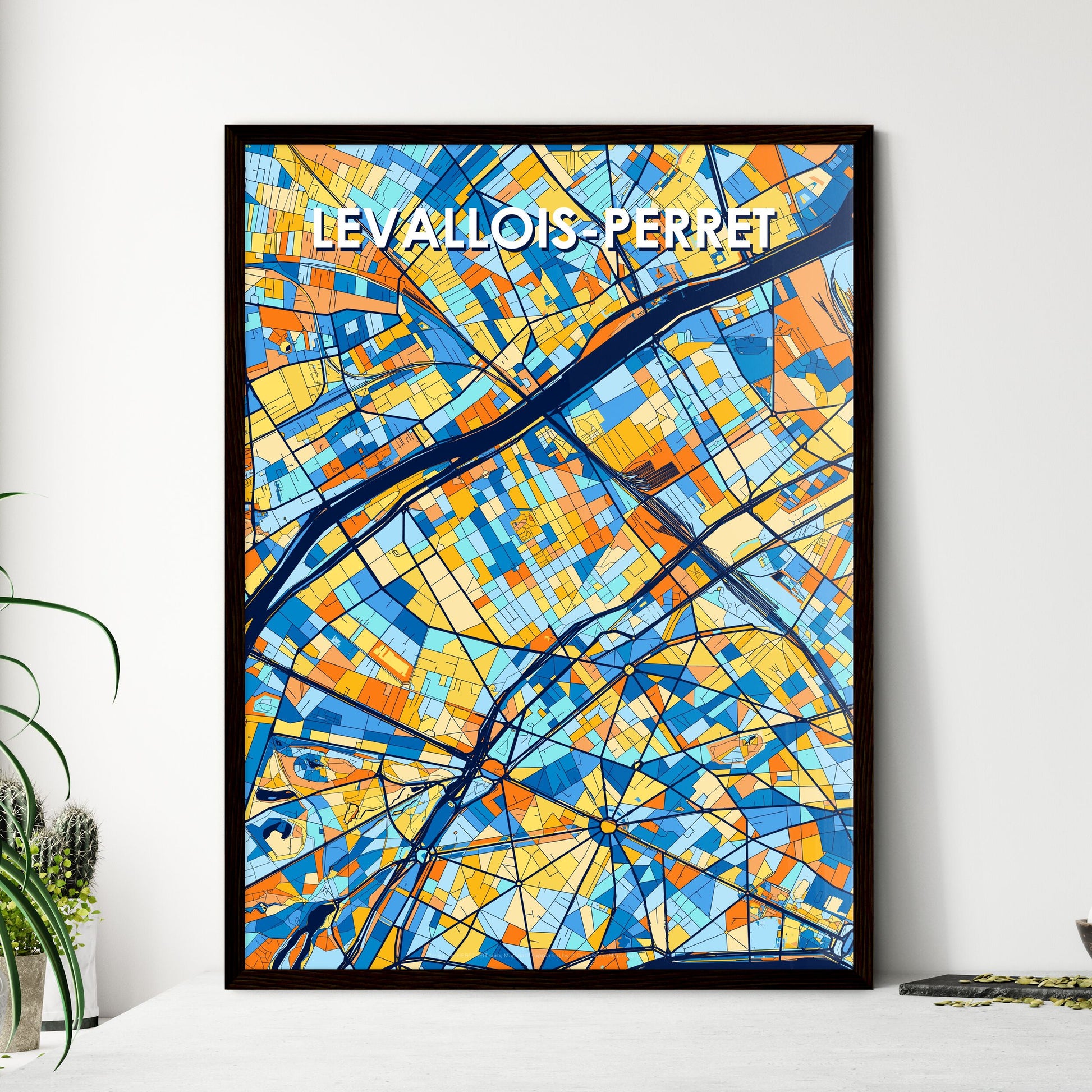 LEVALLOIS-PERRET FRANCE Vibrant Colorful Art Map Poster Blue Orange