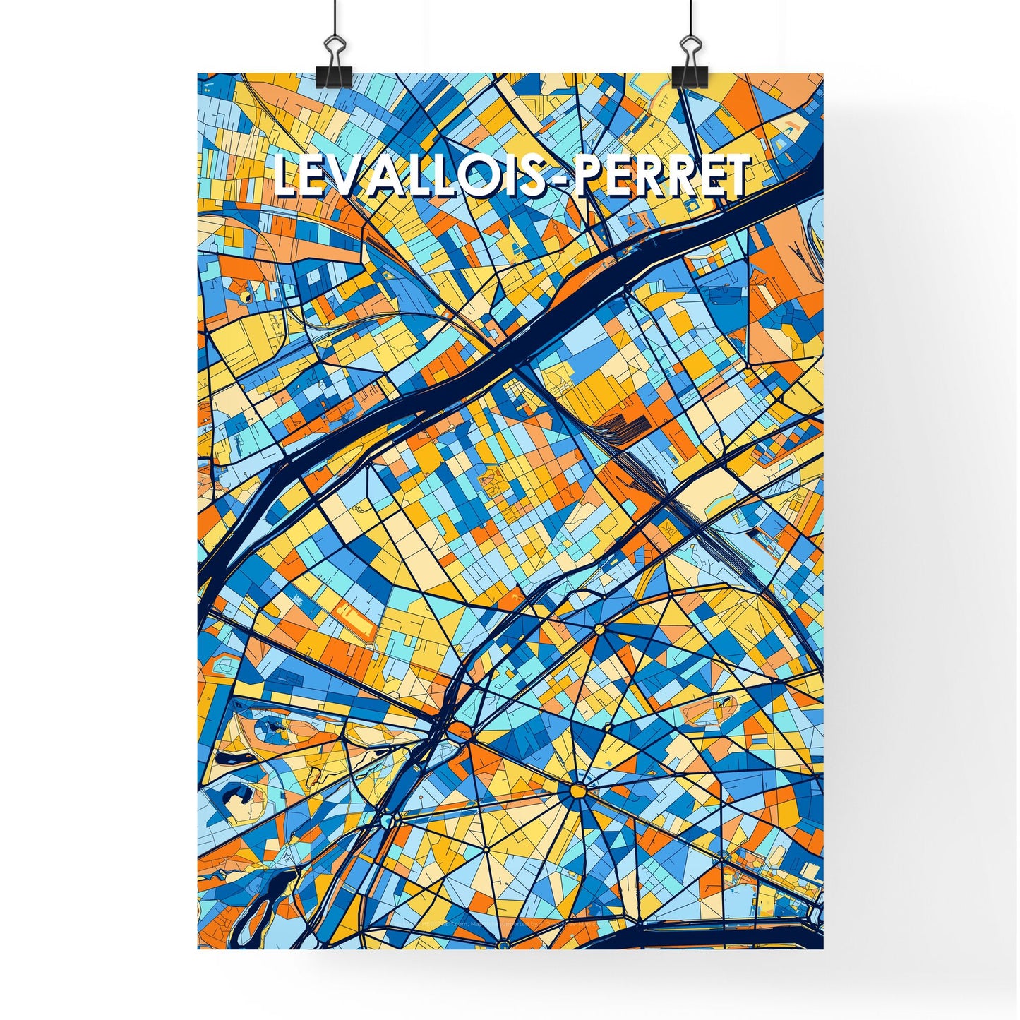 LEVALLOIS-PERRET FRANCE Vibrant Colorful Art Map Poster Blue Orange