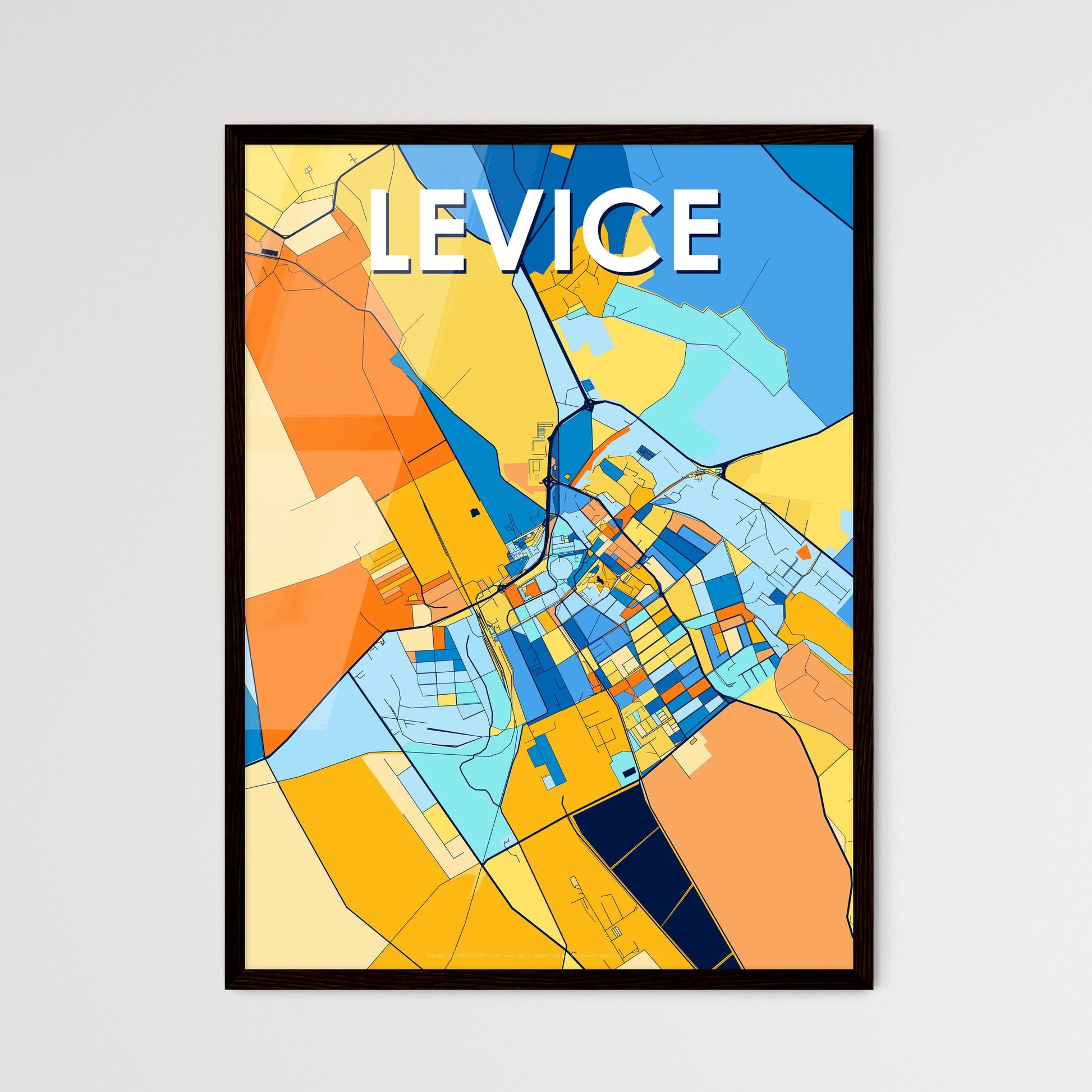 LEVICE SLOVAKIA Vibrant Colorful Art Map Poster Blue Orange