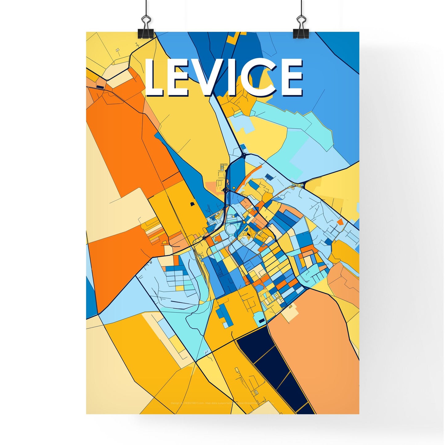 LEVICE SLOVAKIA Vibrant Colorful Art Map Poster Blue Orange