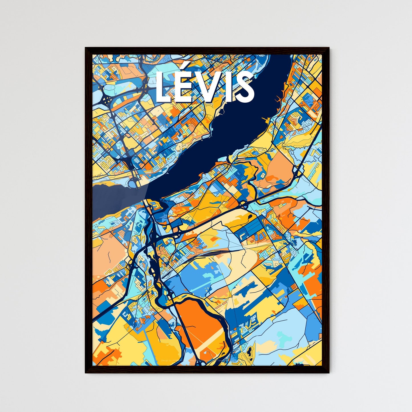 LÉVIS CANADA Vibrant Colorful Art Map Poster Blue Orange