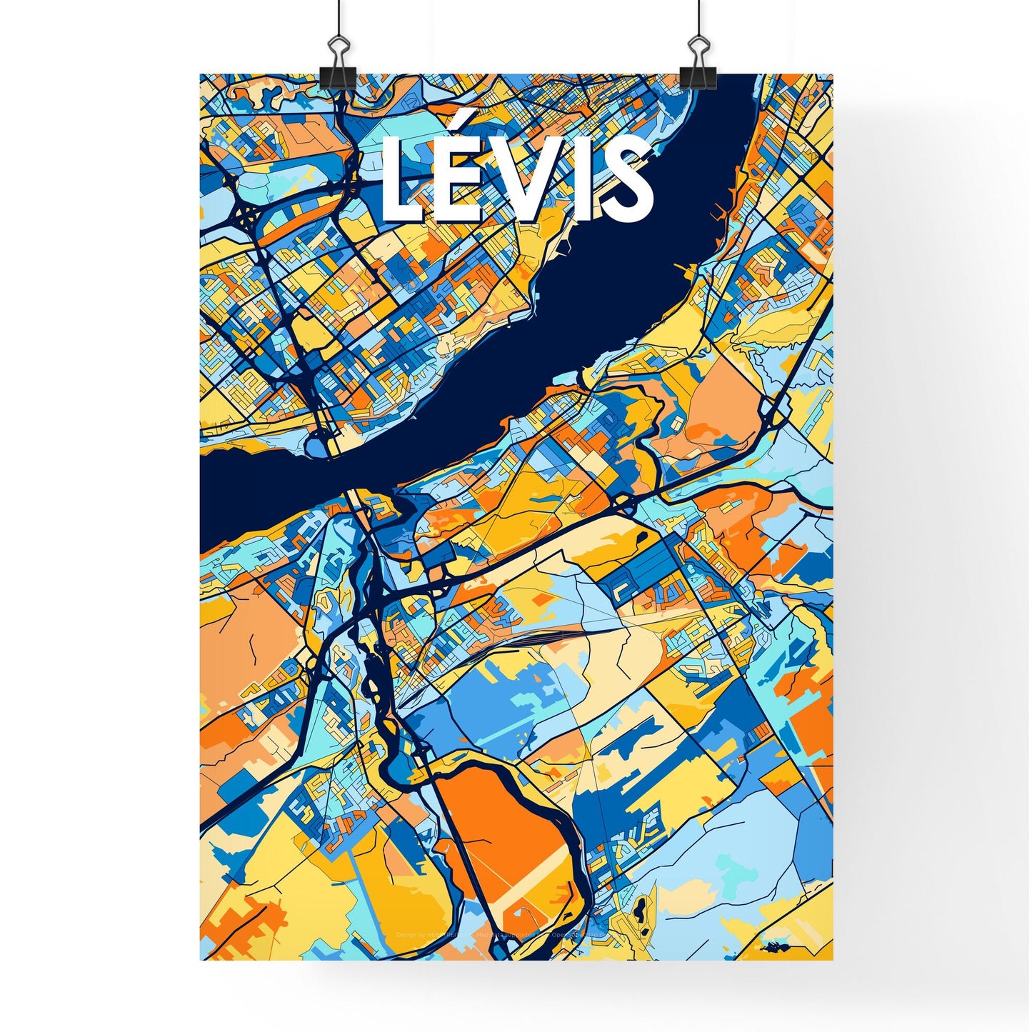 LÉVIS CANADA Vibrant Colorful Art Map Poster Blue Orange