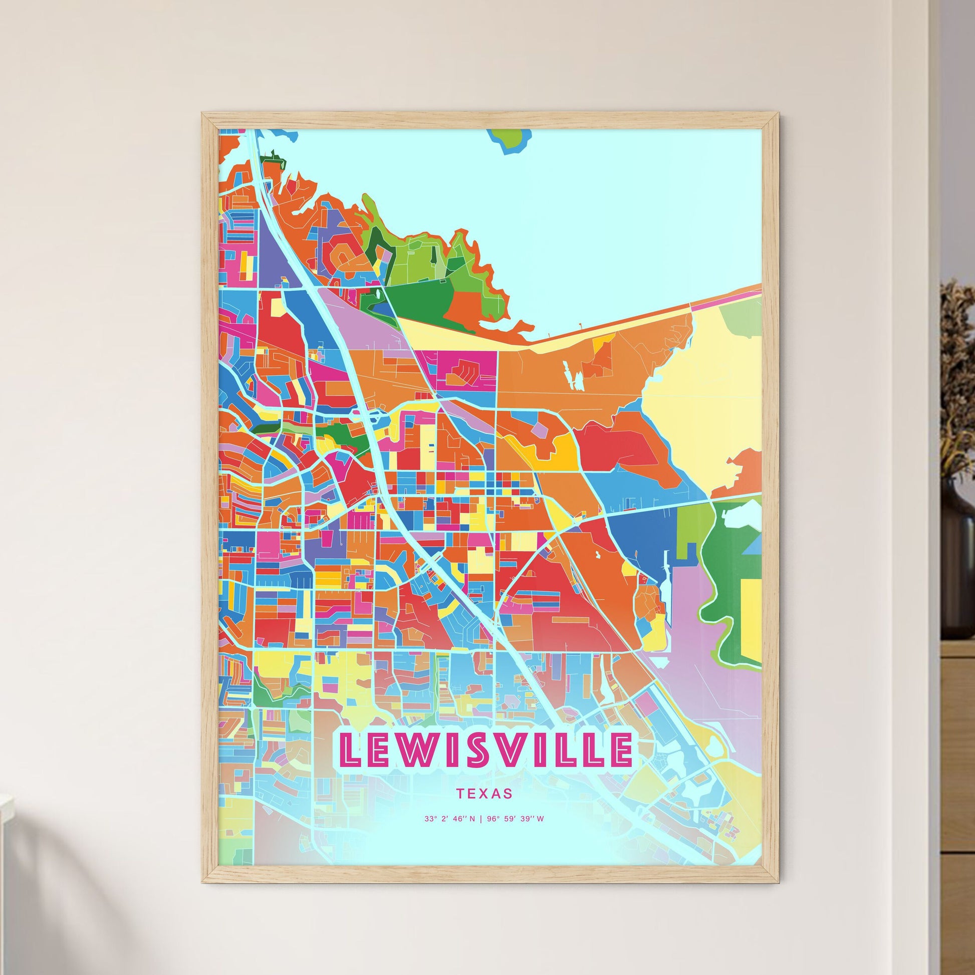 Colorful Lewisville Texas Fine Art Map Crazy Colors