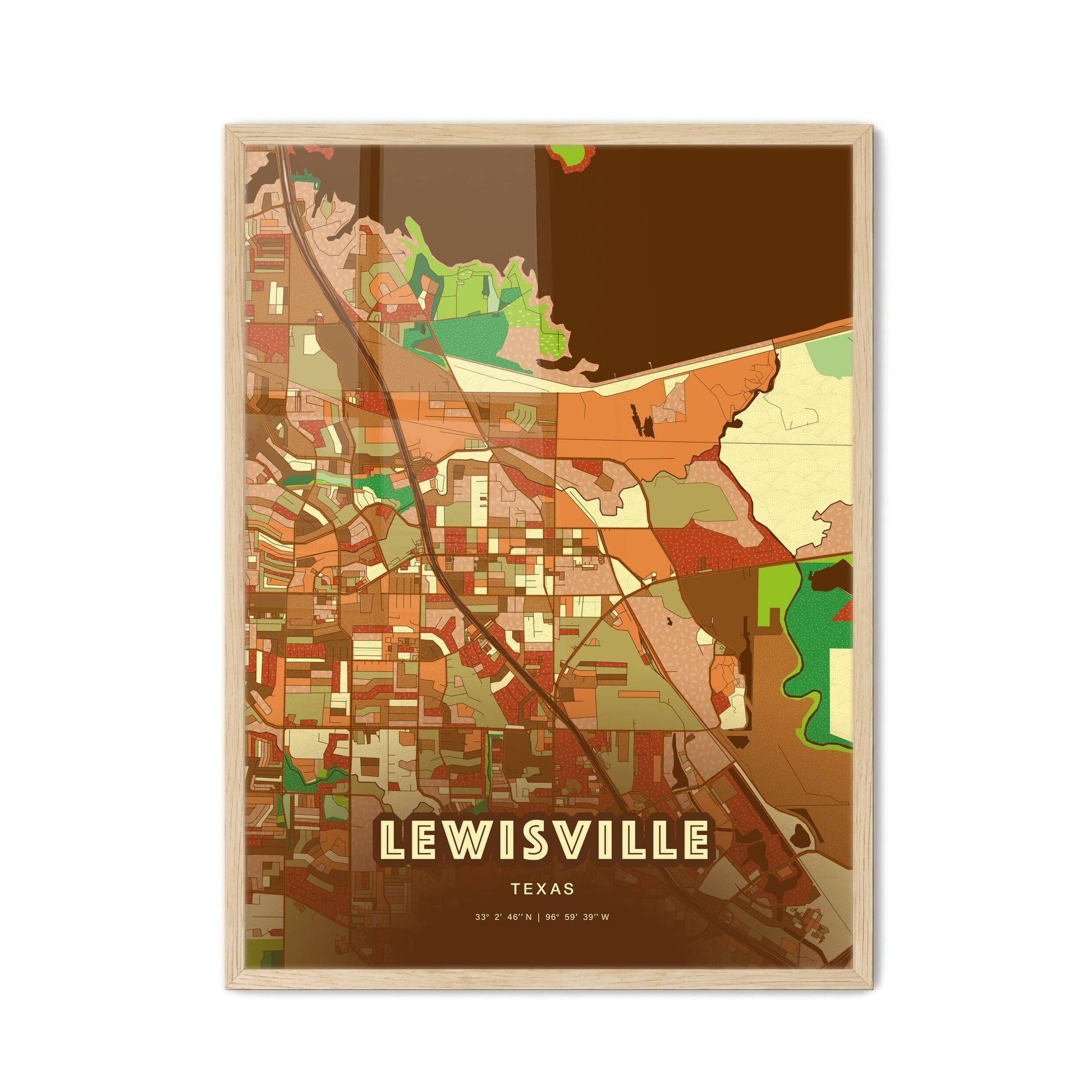 Colorful Lewisville Texas Fine Art Map Farmhouse