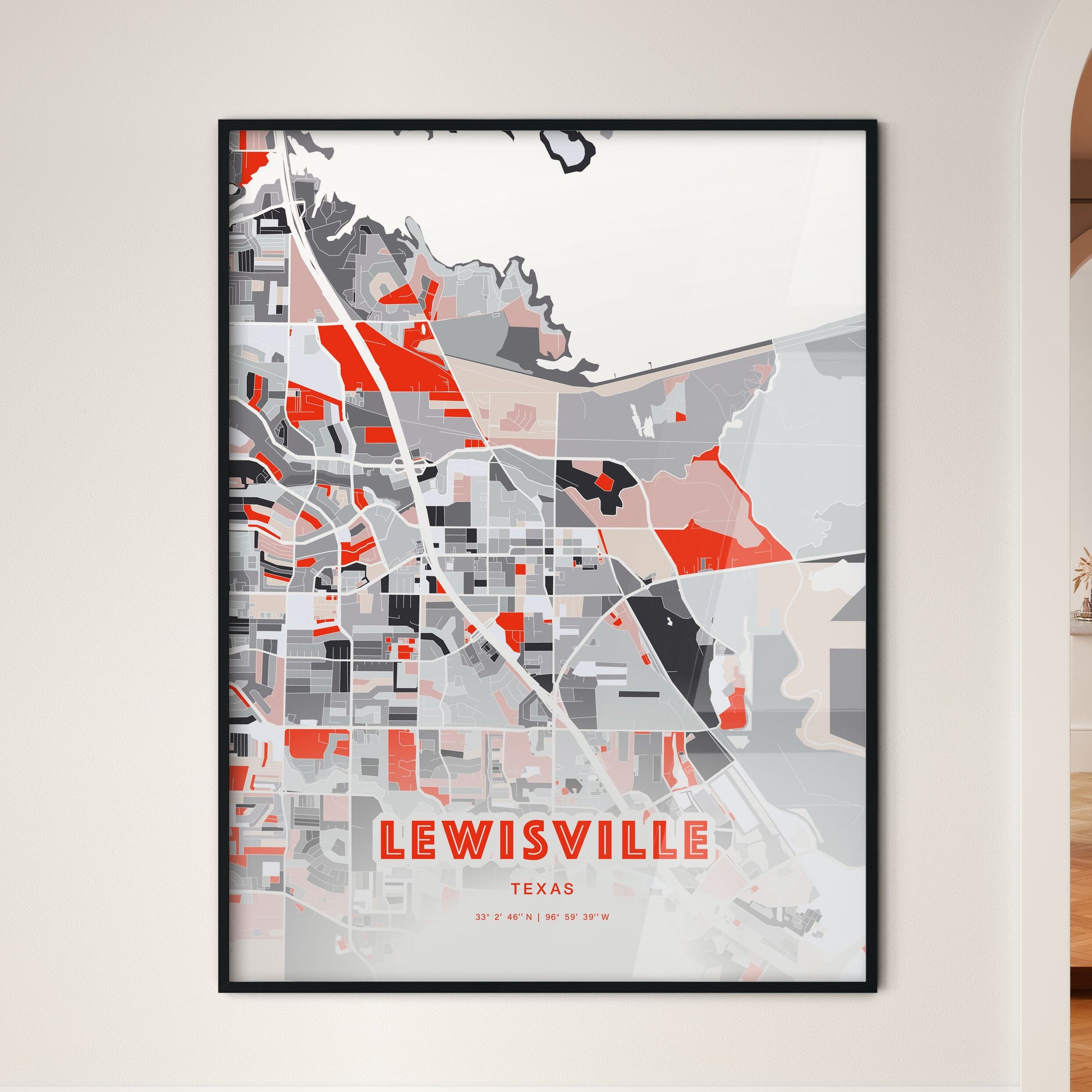 Colorful Lewisville Texas Fine Art Map Modern Expressive