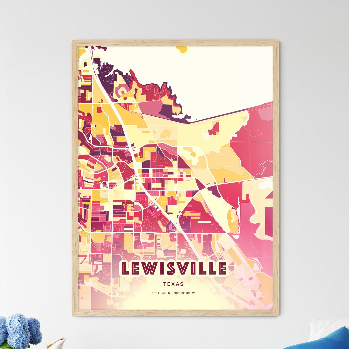 Colorful Lewisville Texas Fine Art Map Hot Red