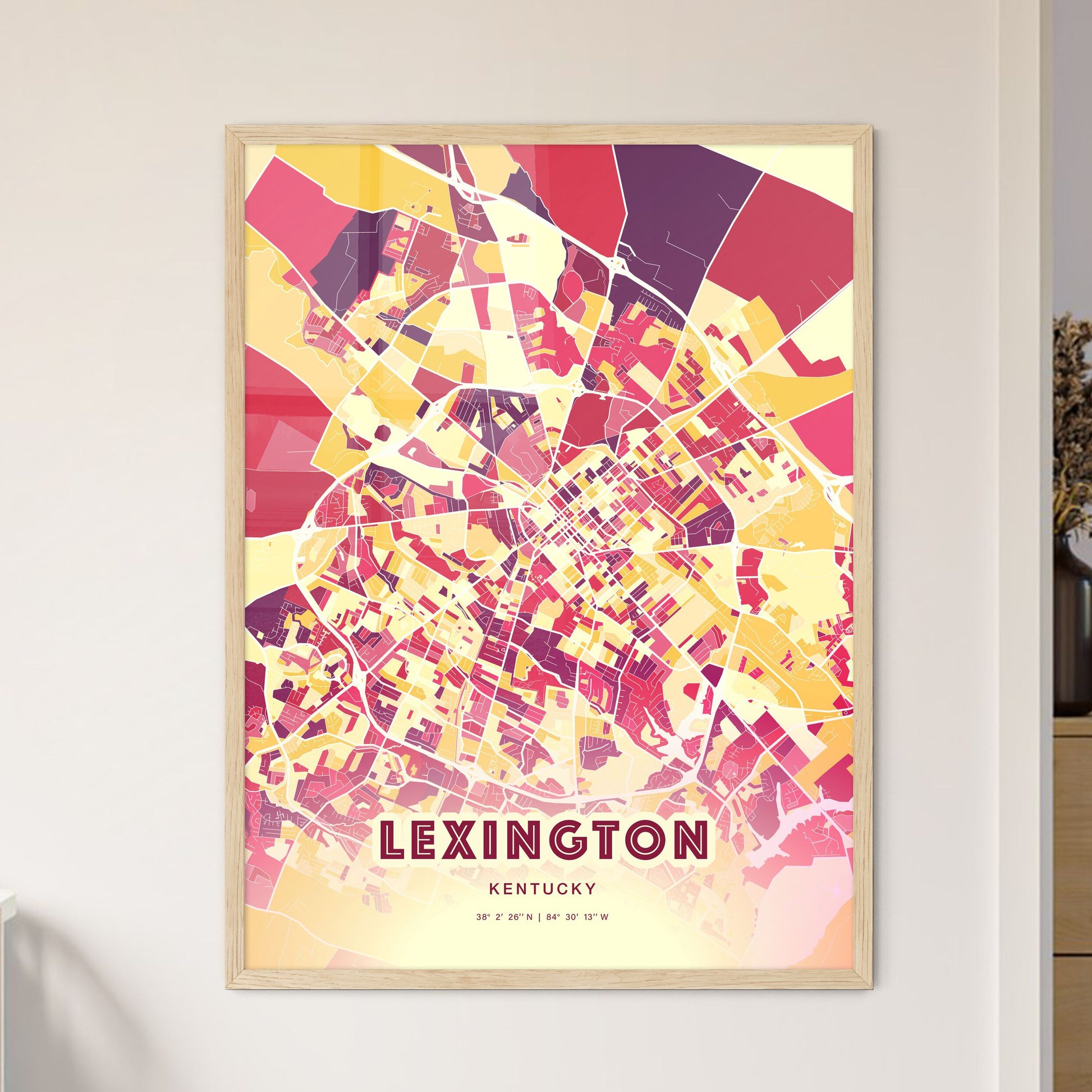 Colorful Lexington Kentucky Fine Art Map Hot Red