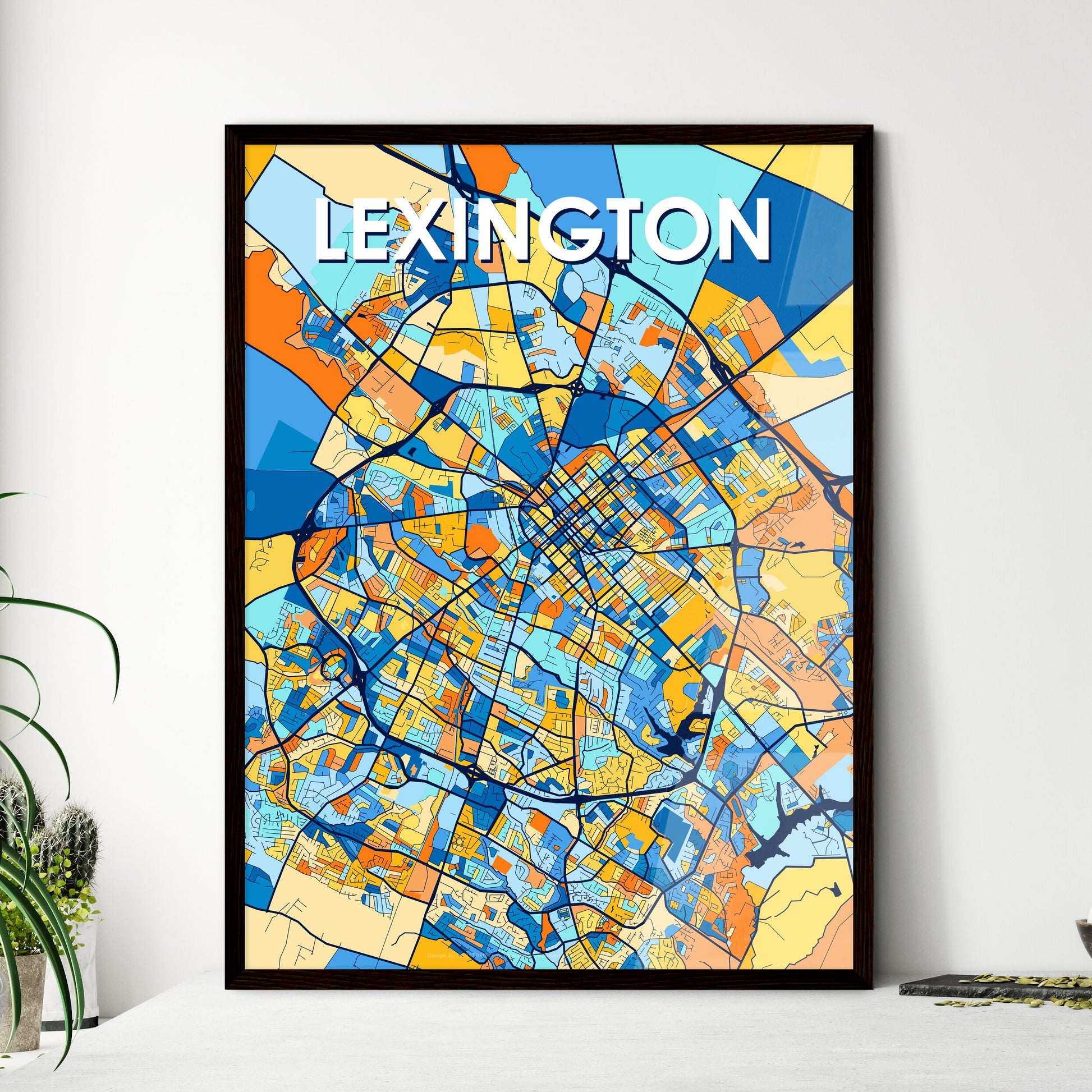 LEXINGTON KENTUCKY Vibrant Colorful Art Map Poster Blue Orange