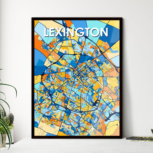 LEXINGTON KENTUCKY Vibrant Colorful Art Map Poster Blue Orange