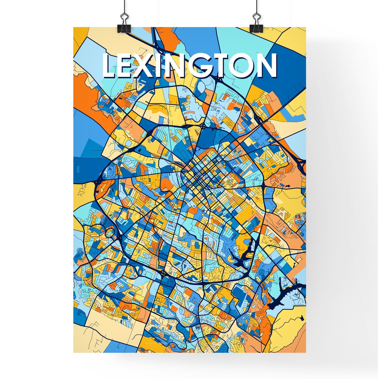 LEXINGTON KENTUCKY Vibrant Colorful Art Map Poster Blue Orange