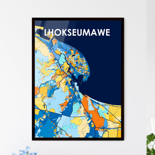 LHOKSEUMAWE INDONESIA Vibrant Colorful Art Map Poster Blue Orange