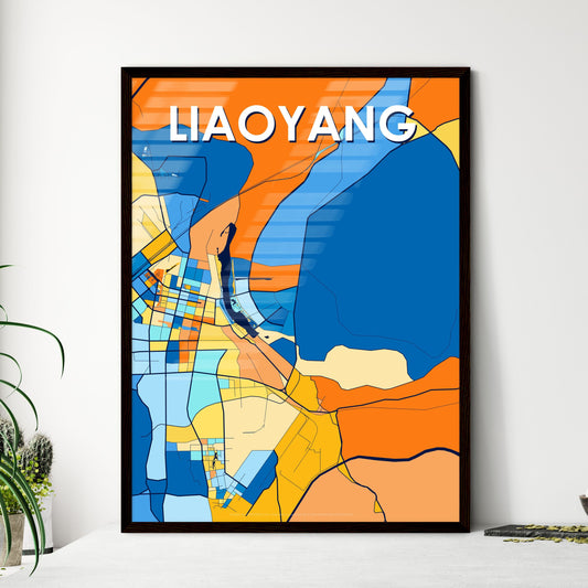 LIAOYANG CHINA Vibrant Colorful Art Map Poster Blue Orange