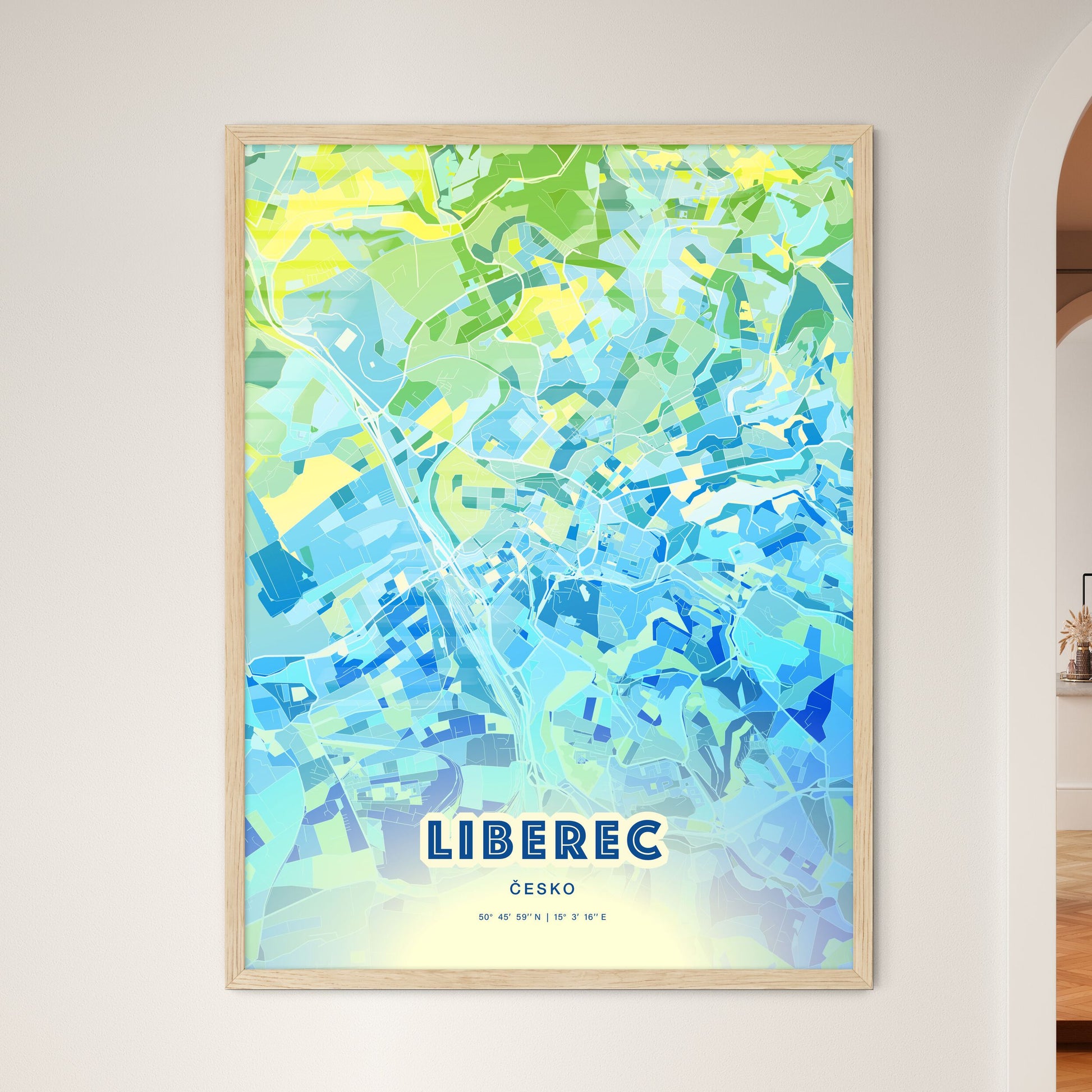 Colorful Liberec Czechia Fine Art Map Cool Blue