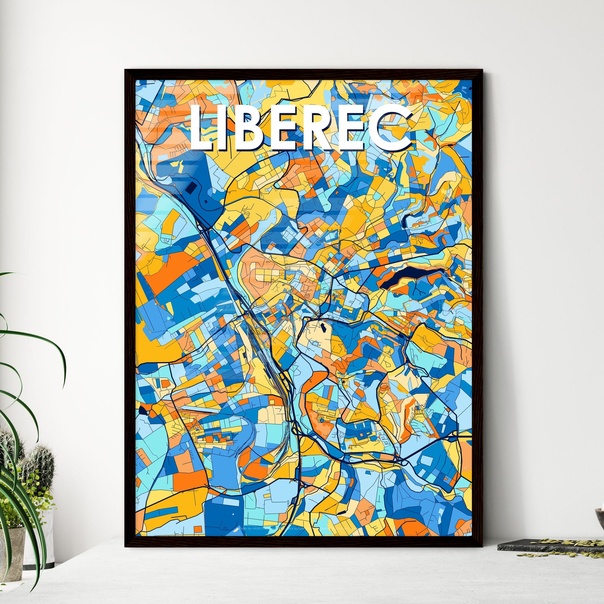 LIBEREC CZECHIA Vibrant Colorful Art Map Poster Blue Orange