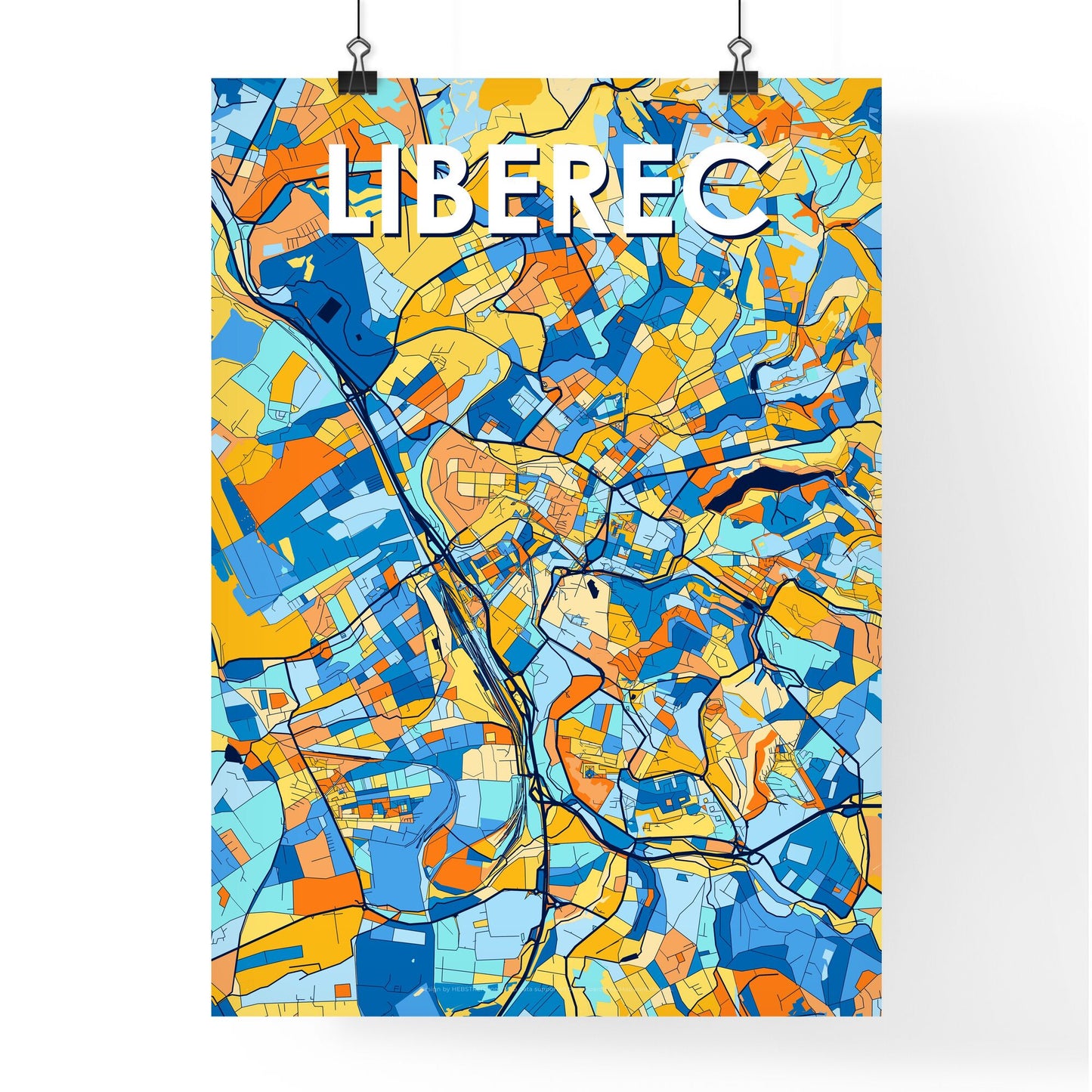 LIBEREC CZECHIA Vibrant Colorful Art Map Poster Blue Orange