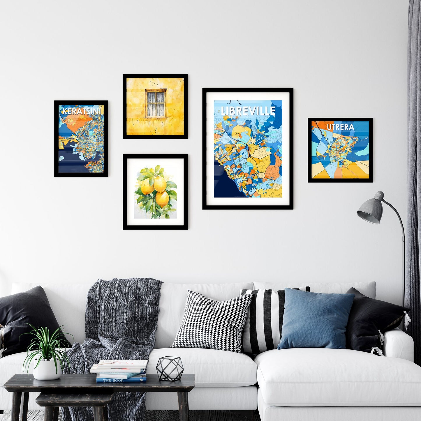 LIBREVILLE GABON Vibrant Colorful Art Map Poster Blue Orange