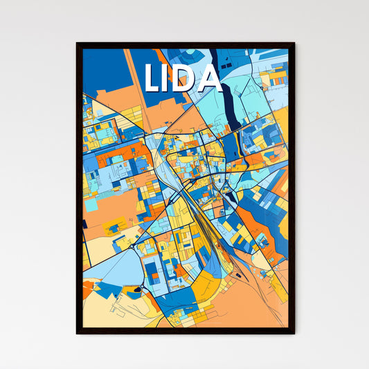 LIDA BELARUS Vibrant Colorful Art Map Poster Blue Orange