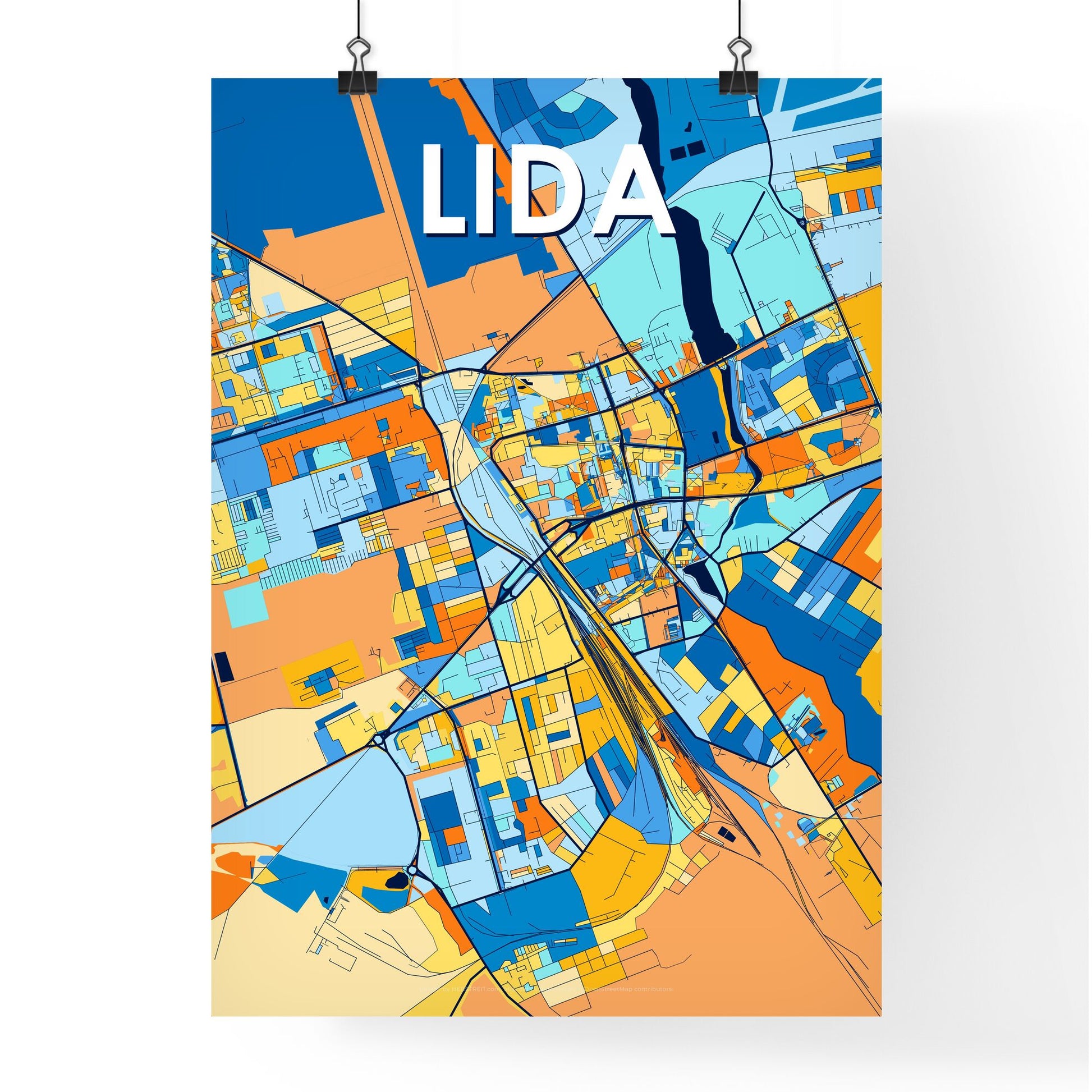 LIDA BELARUS Vibrant Colorful Art Map Poster Blue Orange