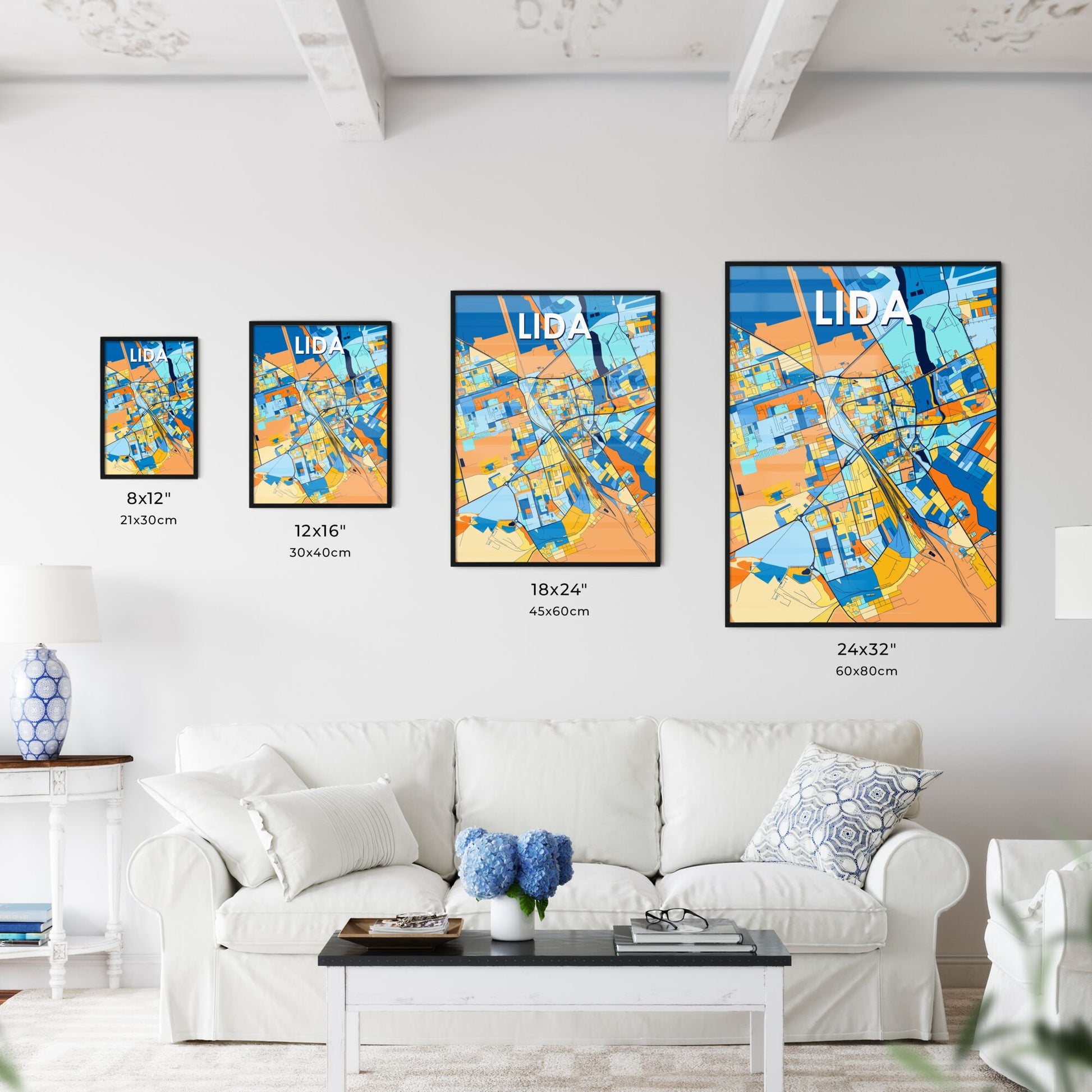 LIDA BELARUS Vibrant Colorful Art Map Poster Blue Orange