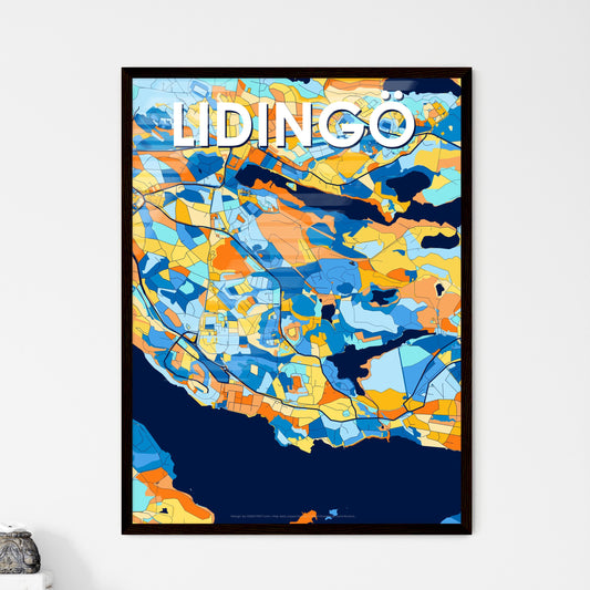 LIDINGÖ SWEDEN Vibrant Colorful Art Map Poster Blue Orange