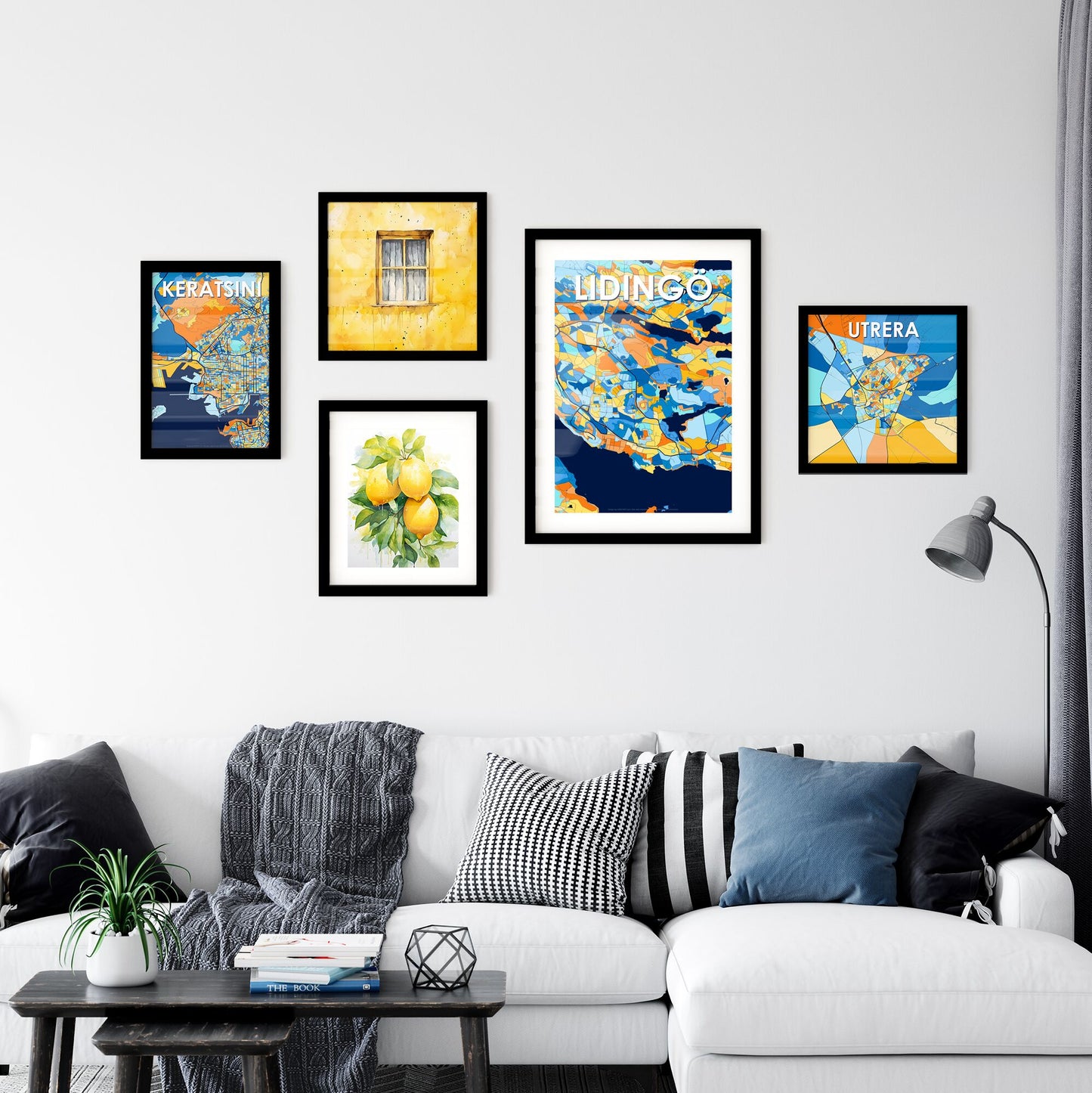 LIDINGÖ SWEDEN Vibrant Colorful Art Map Poster Blue Orange