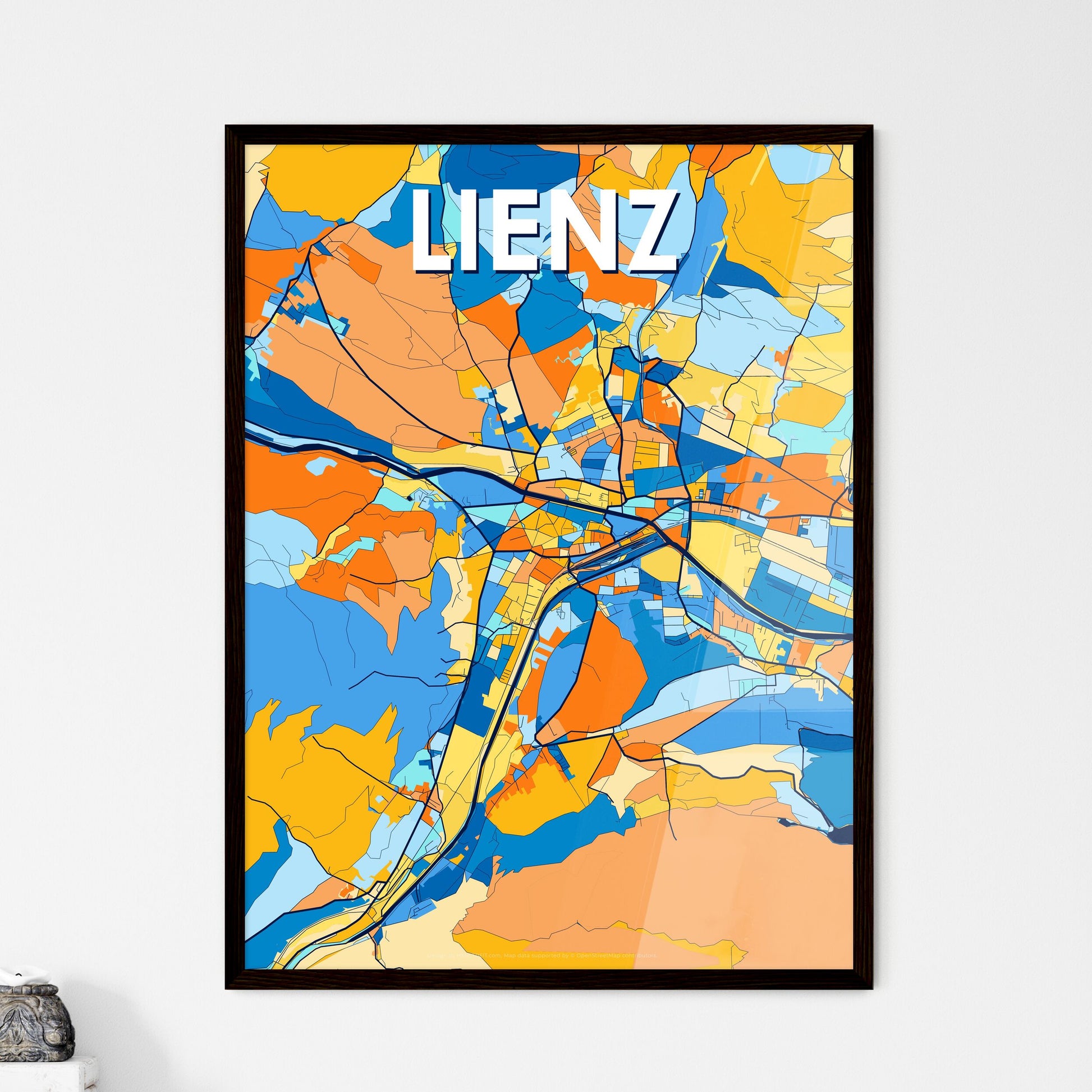 LIENZ AUSTRIA Vibrant Colorful Art Map Poster Blue Orange