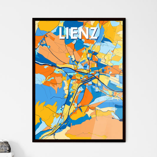 LIENZ AUSTRIA Vibrant Colorful Art Map Poster Blue Orange