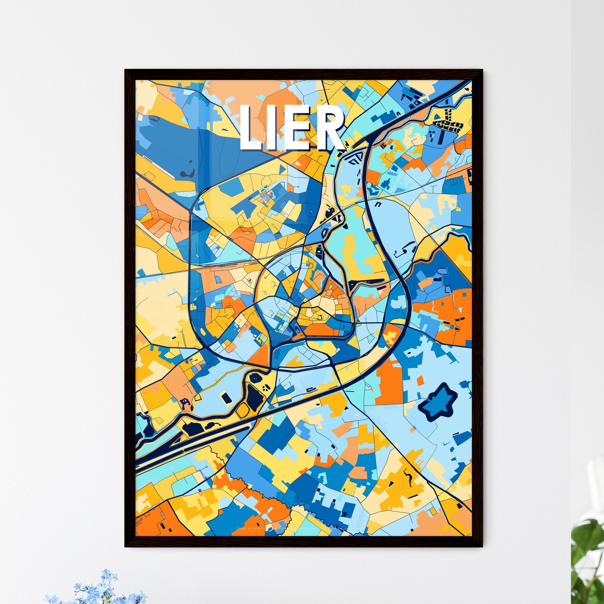 LIER BELGIUM Vibrant Colorful Art Map Poster Blue Orange