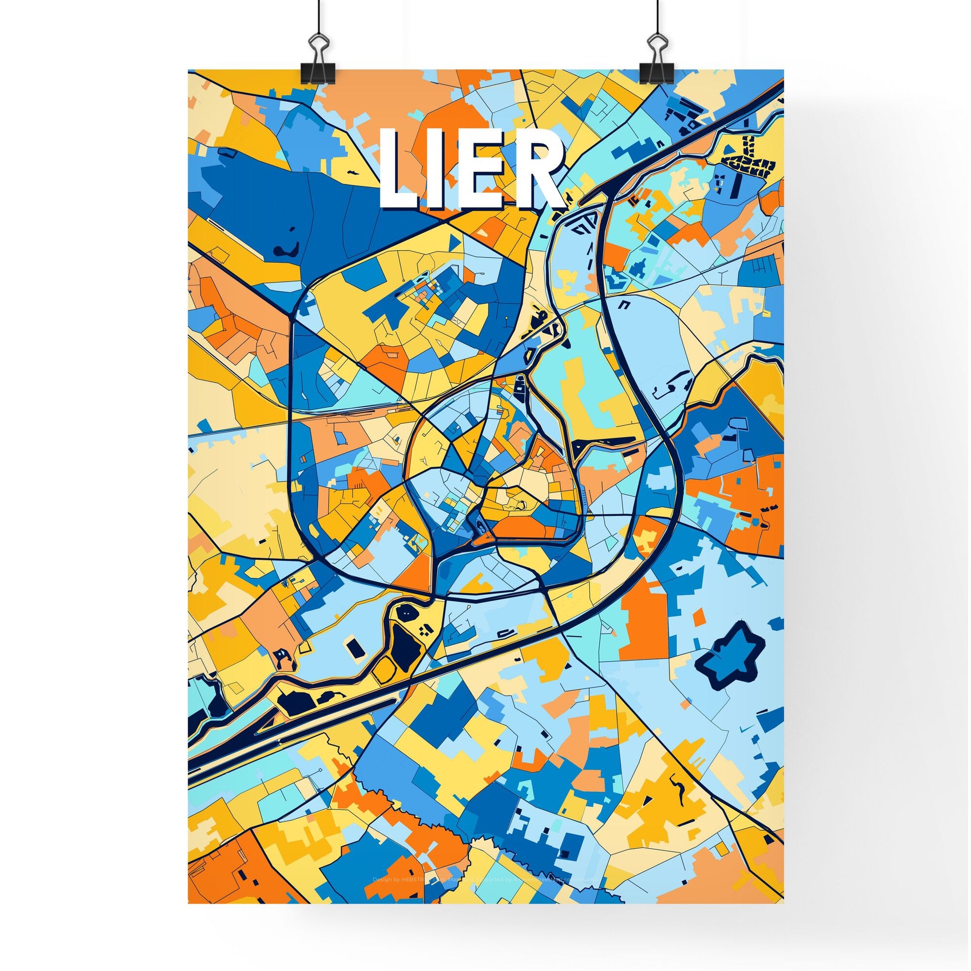 LIER BELGIUM Vibrant Colorful Art Map Poster Blue Orange