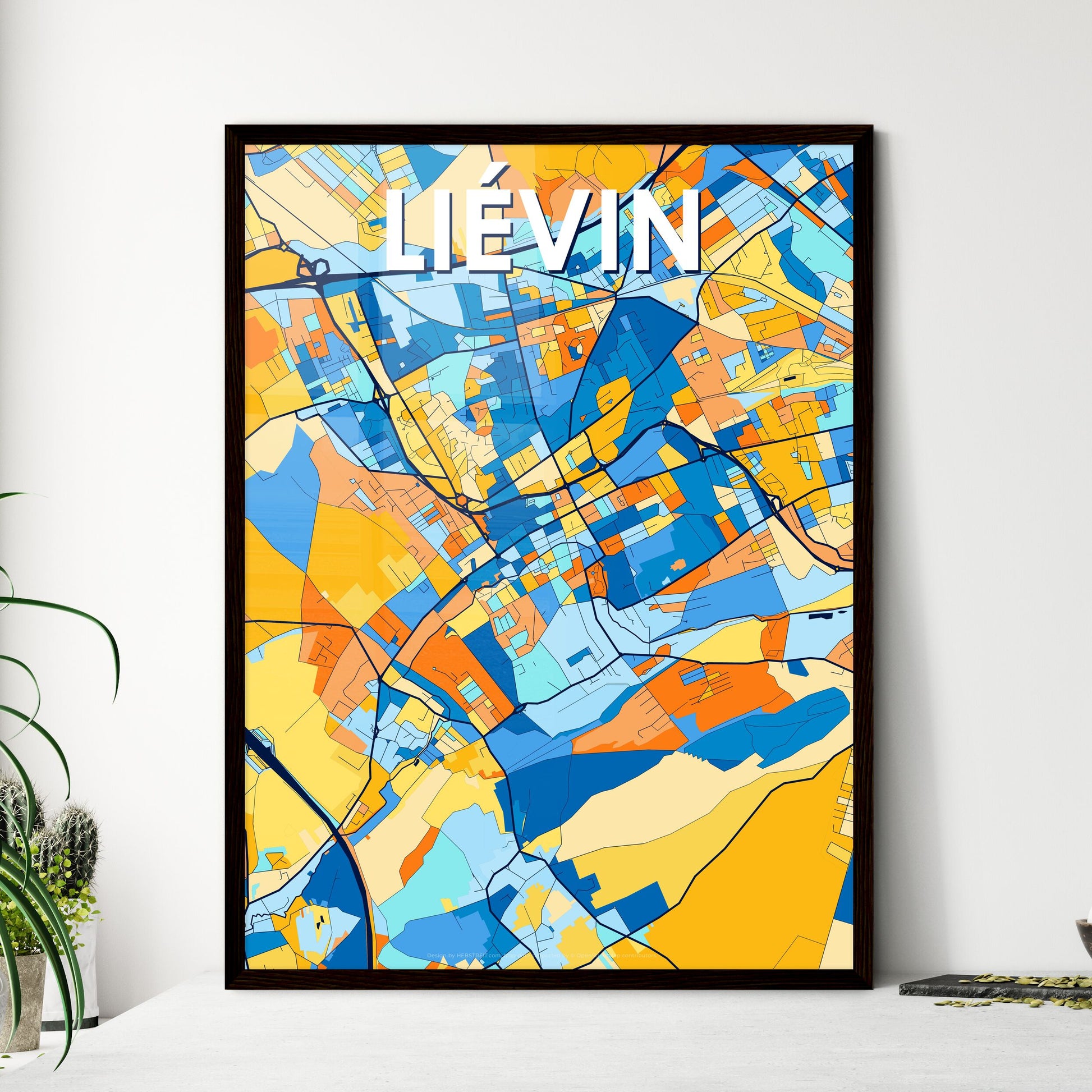 LIÉVIN FRANCE Vibrant Colorful Art Map Poster Blue Orange