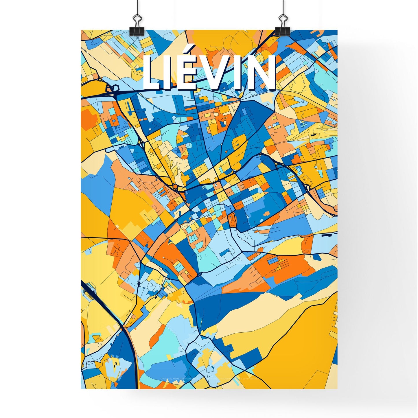 LIÉVIN FRANCE Vibrant Colorful Art Map Poster Blue Orange