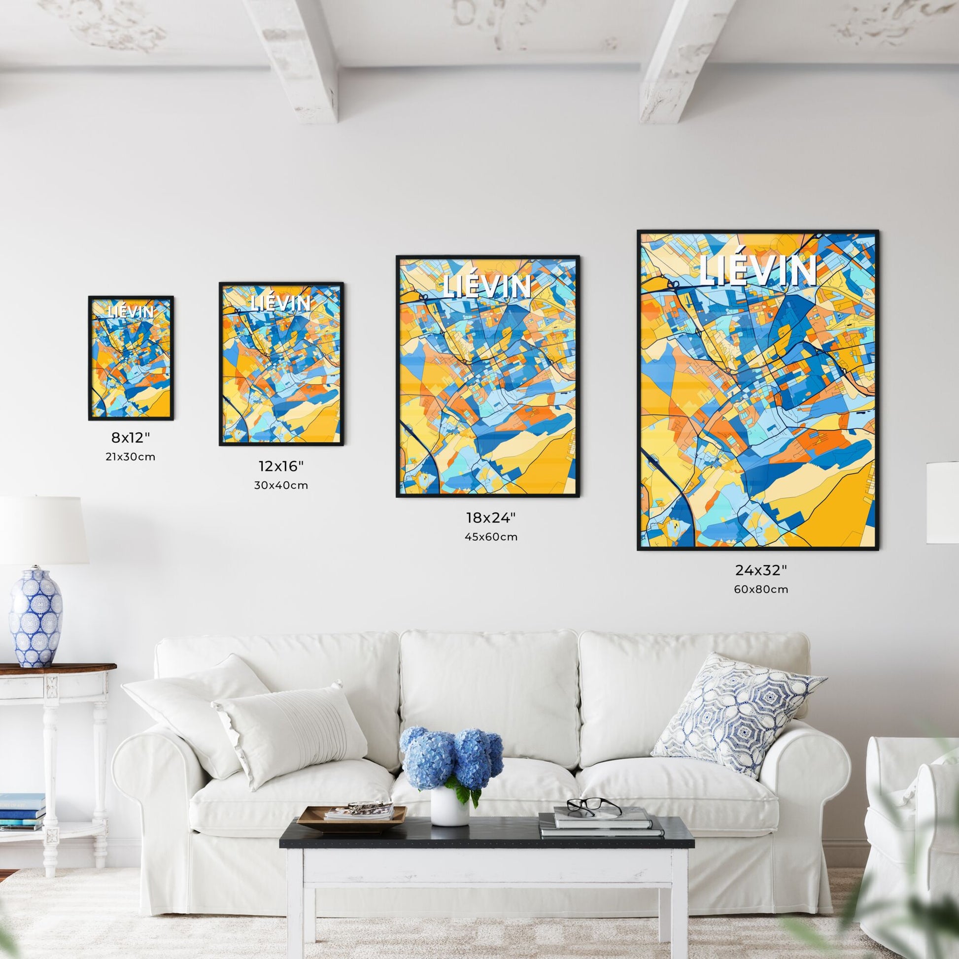 LIÉVIN FRANCE Vibrant Colorful Art Map Poster Blue Orange