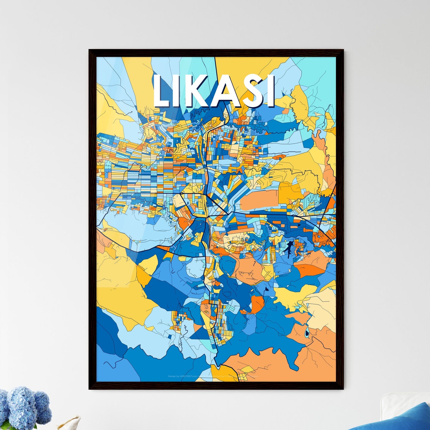 LIKASI DR CONGO Vibrant Colorful Art Map Poster Blue Orange