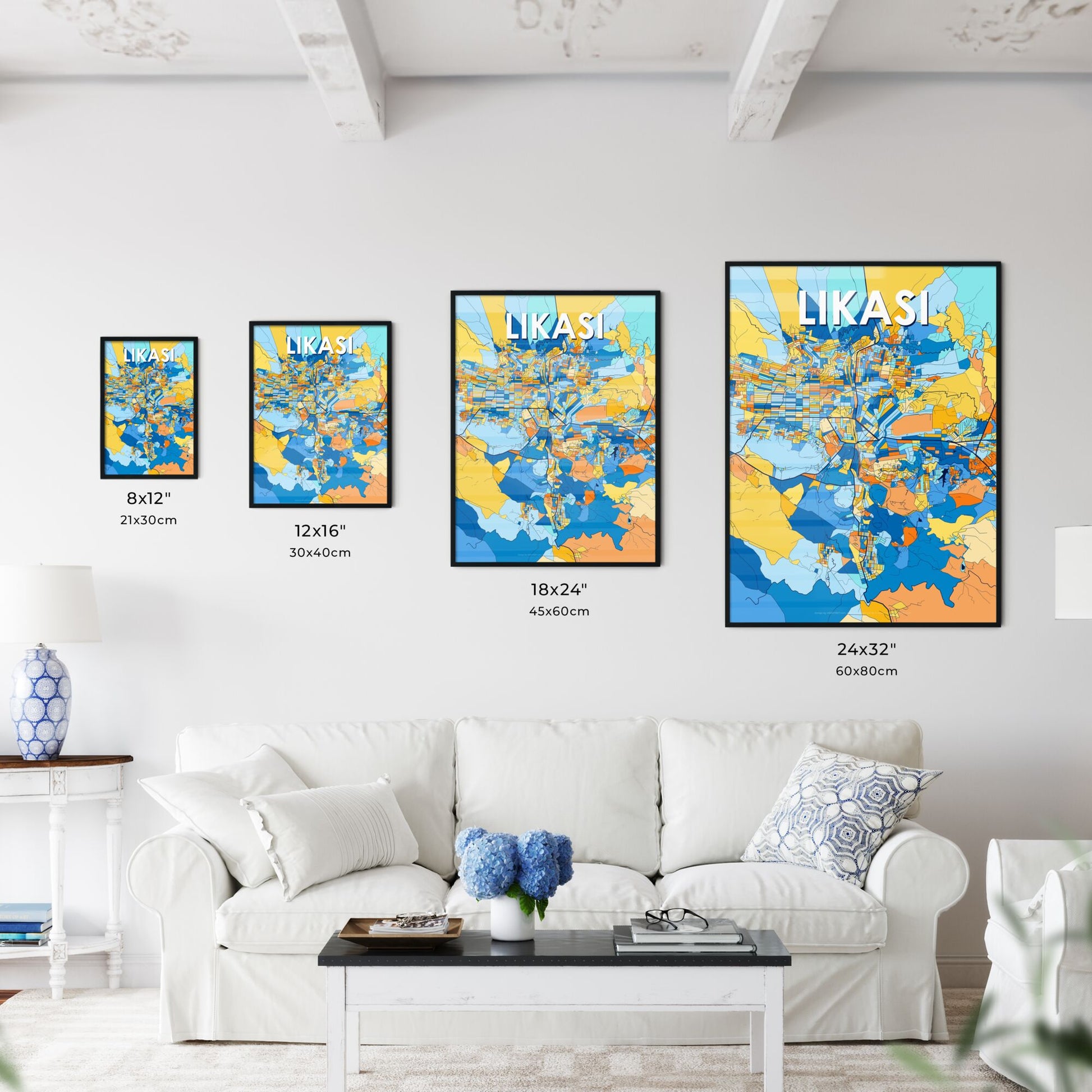 LIKASI DR CONGO Vibrant Colorful Art Map Poster Blue Orange