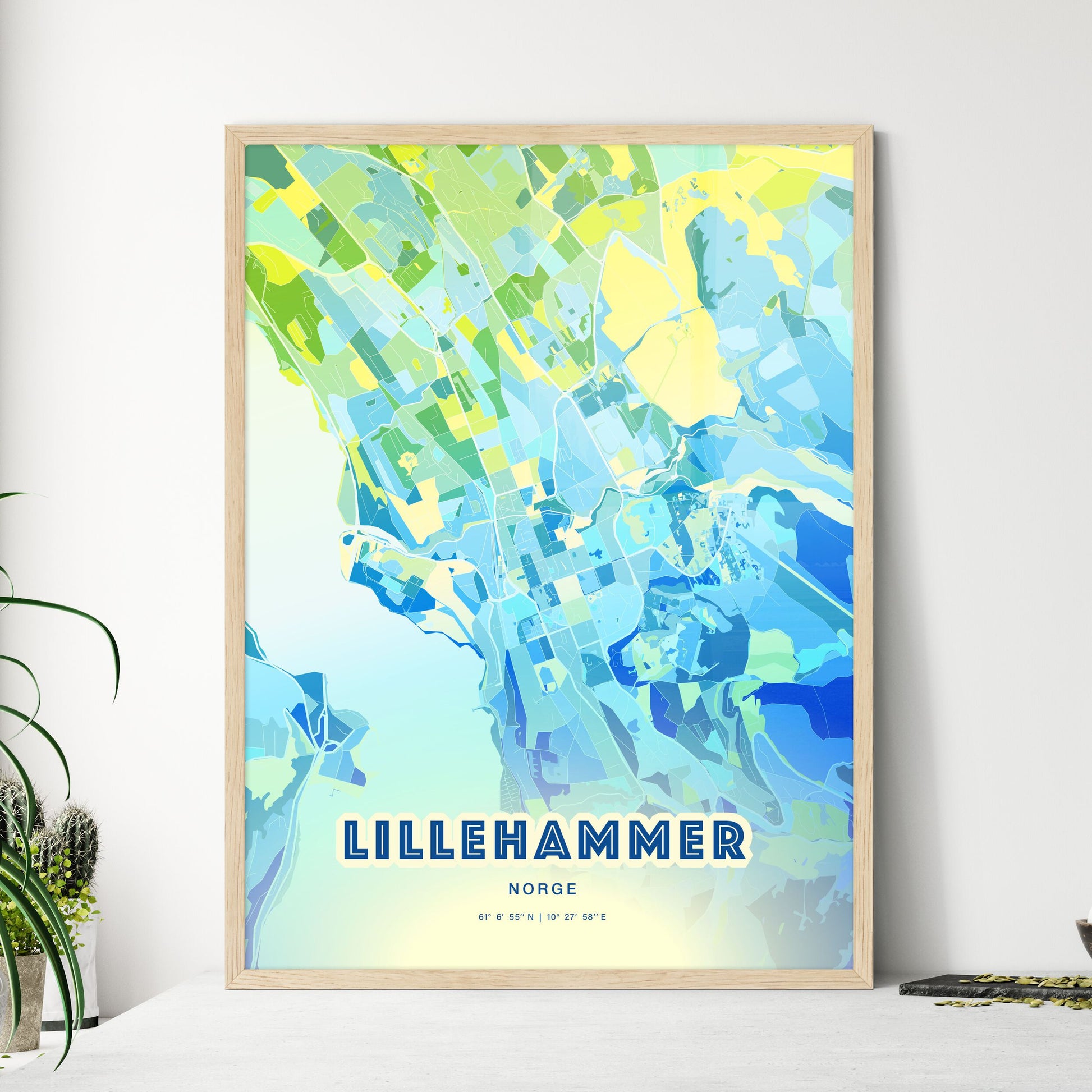Colorful Lillehammer Norway Fine Art Map Cool Blue