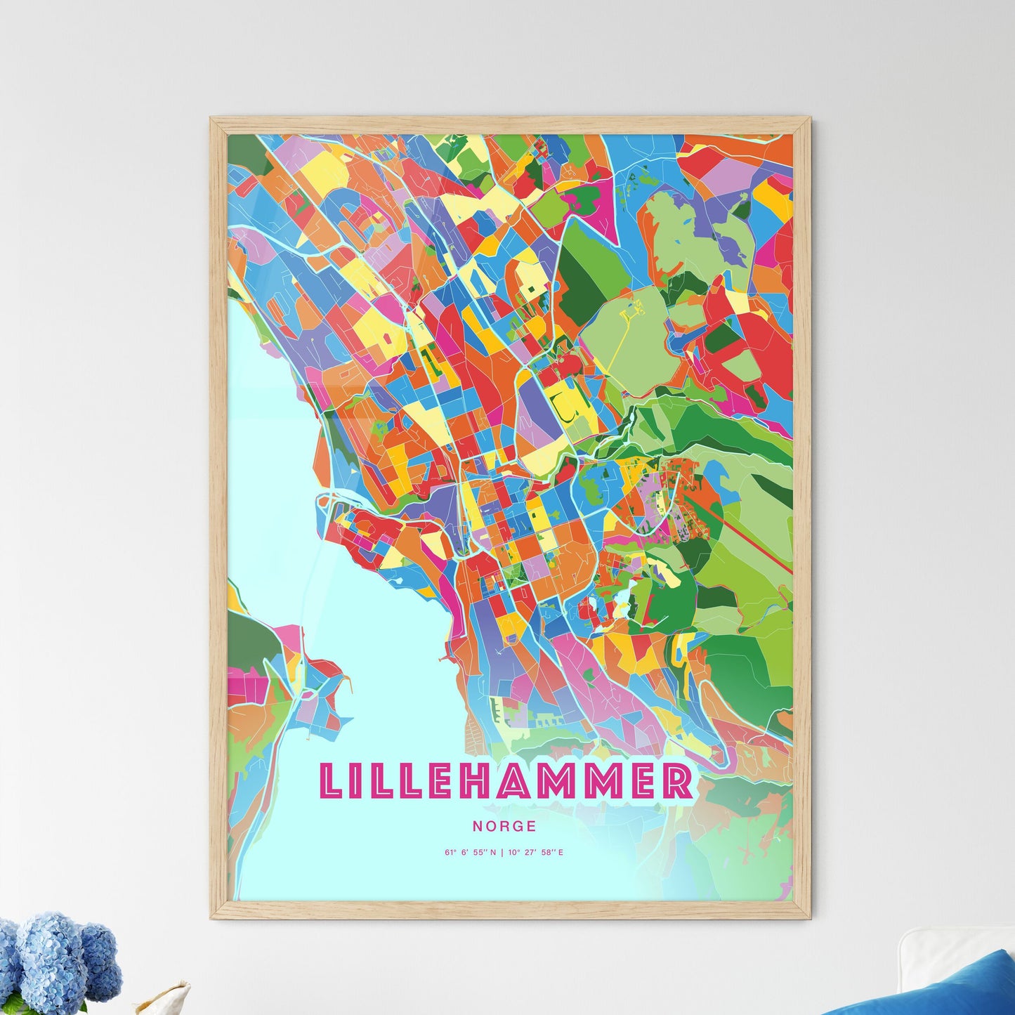 Colorful Lillehammer Norway Fine Art Map Crazy Colors