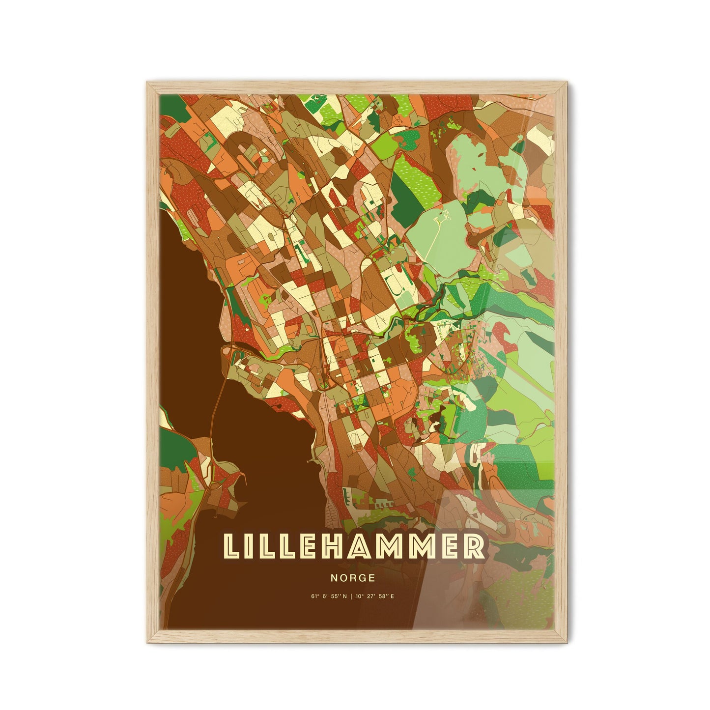 Colorful Lillehammer Norway Fine Art Map Farmhouse