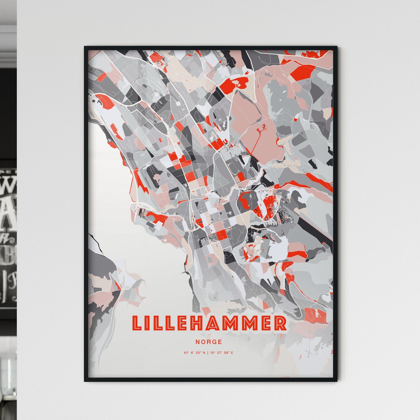 Colorful Lillehammer Norway Fine Art Map Modern Expressive