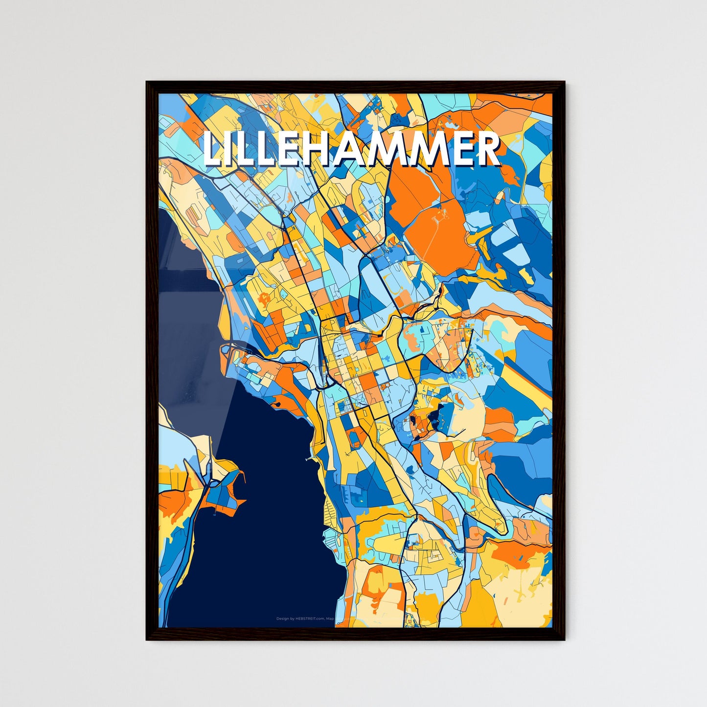 LILLEHAMMER NORWAY Vibrant Colorful Art Map Poster Blue Orange