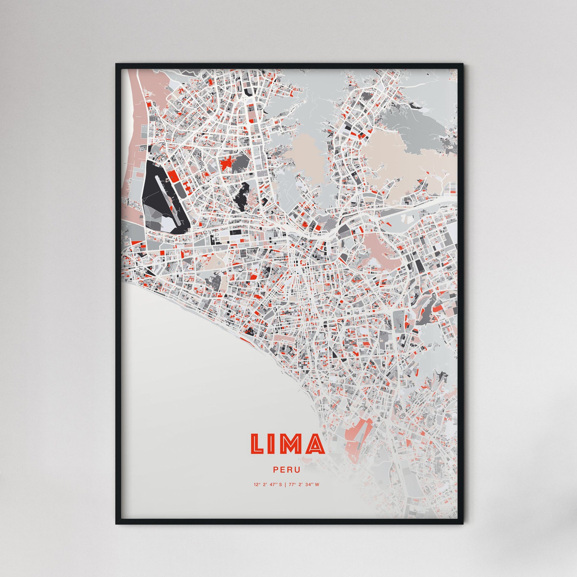 Colorful Lima Peru Fine Art Map Modern Expressive