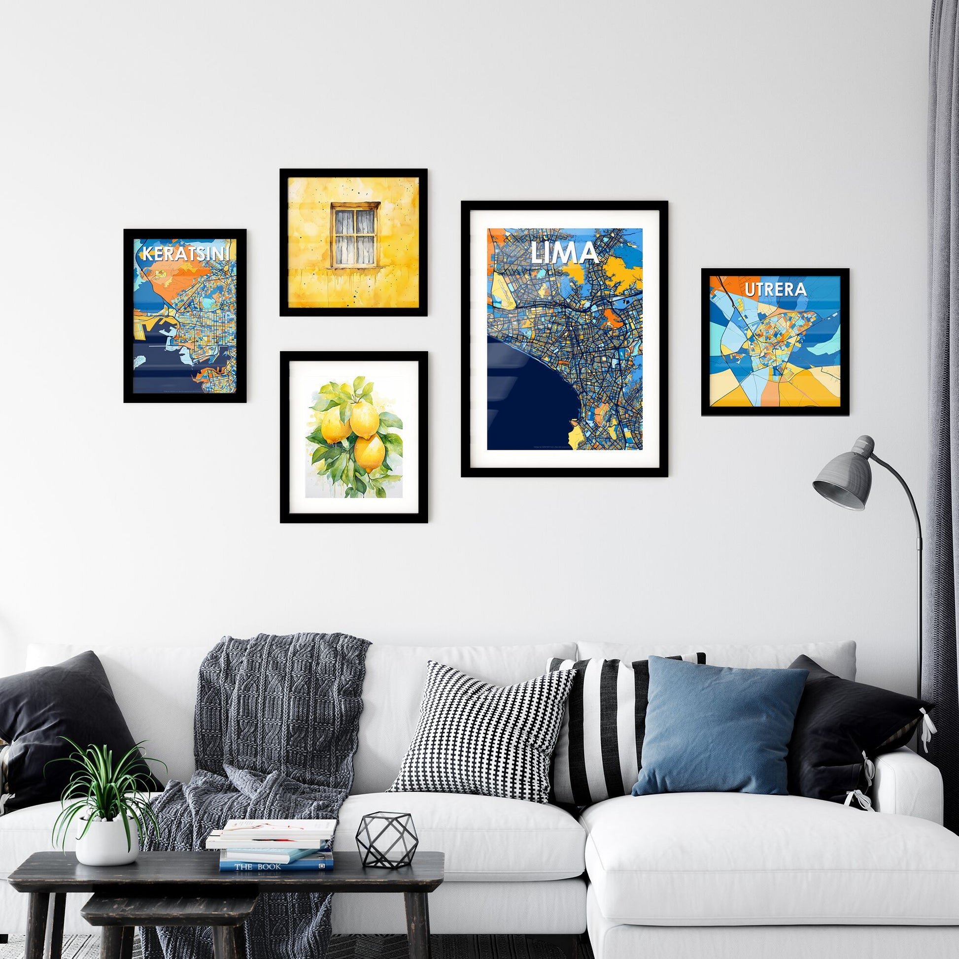 LIMA PERU Vibrant Colorful Art Map Poster Blue Orange