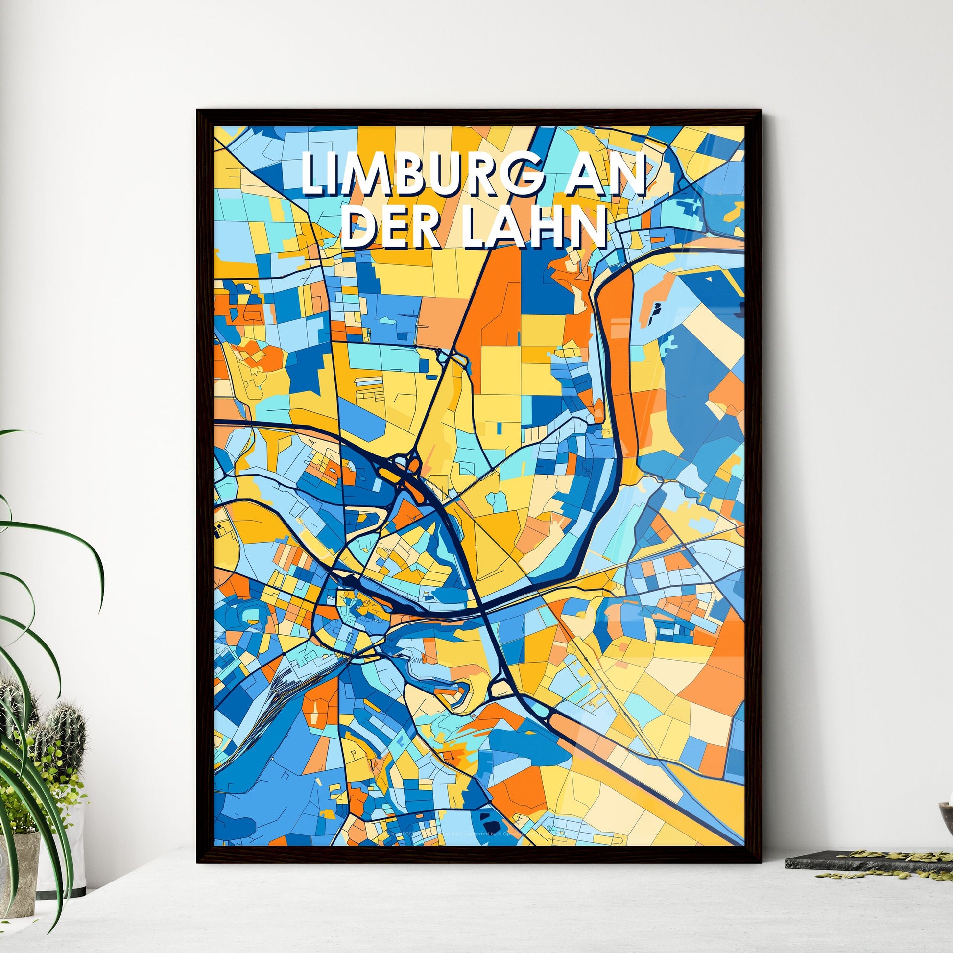 LIMBURG AN DER LAHN GERMANY Vibrant Colorful Art Map Poster Blue Orange